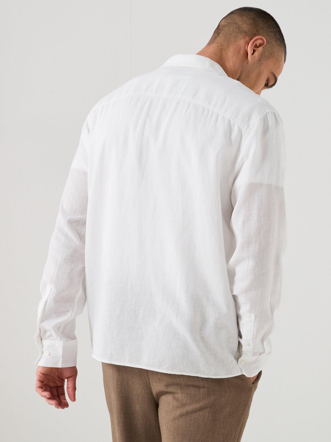 Image 2 of 6 of Calvin Klein Classic Linen Shirt - Plain White