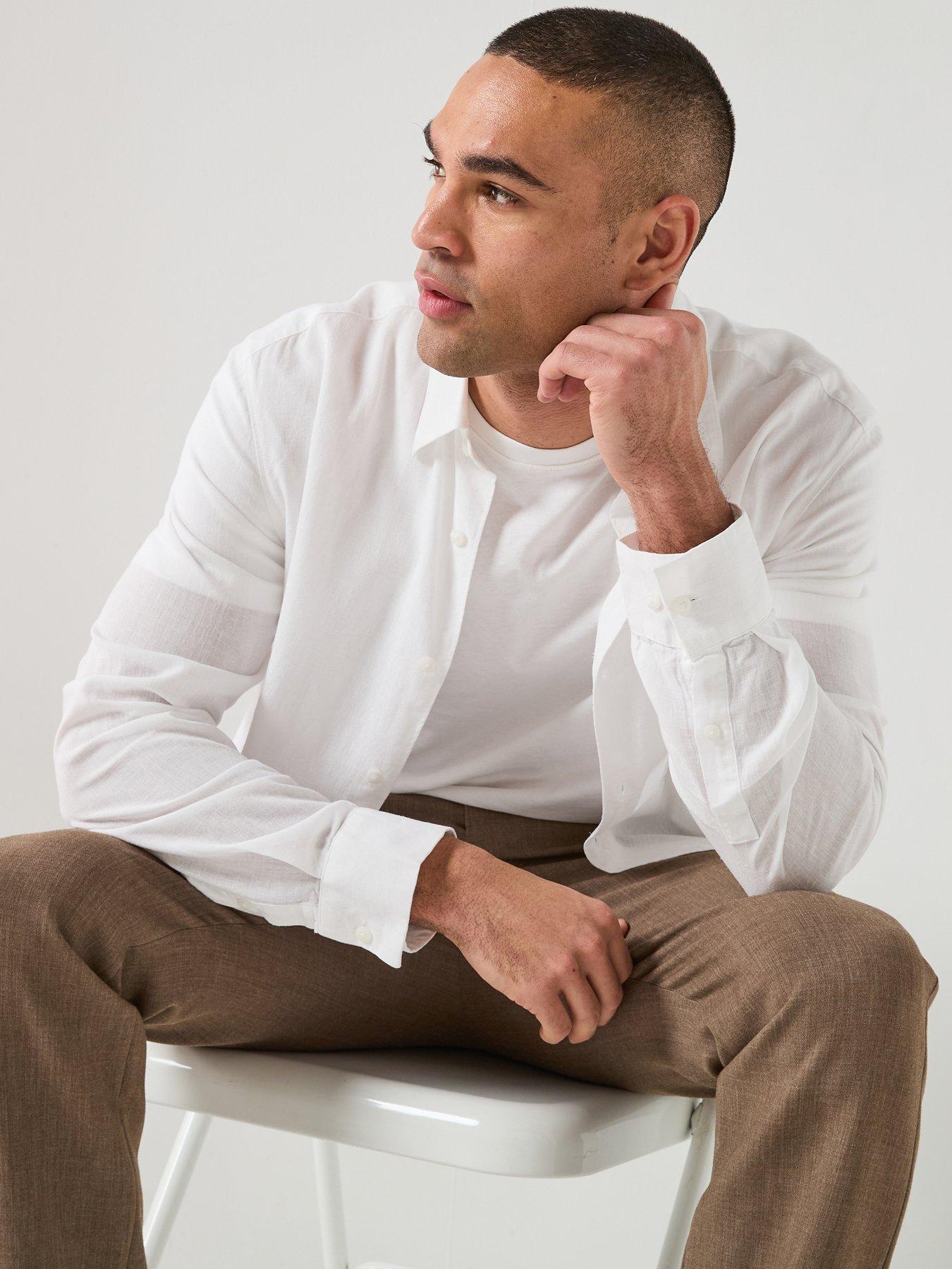 Image 4 of 6 of Calvin Klein Classic Linen Shirt - Plain White