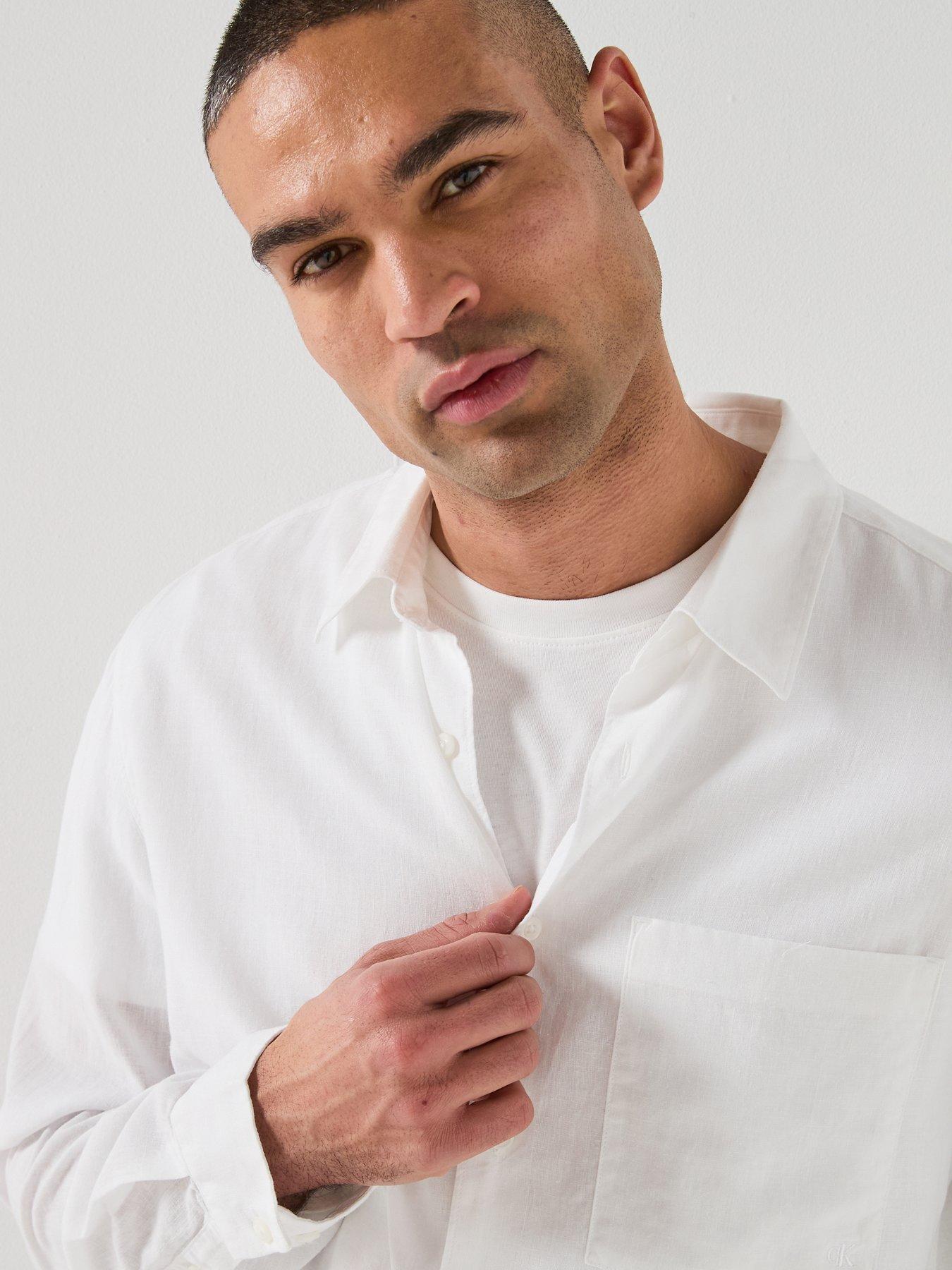 Image 5 of 6 of Calvin Klein Classic Linen Shirt - Plain White