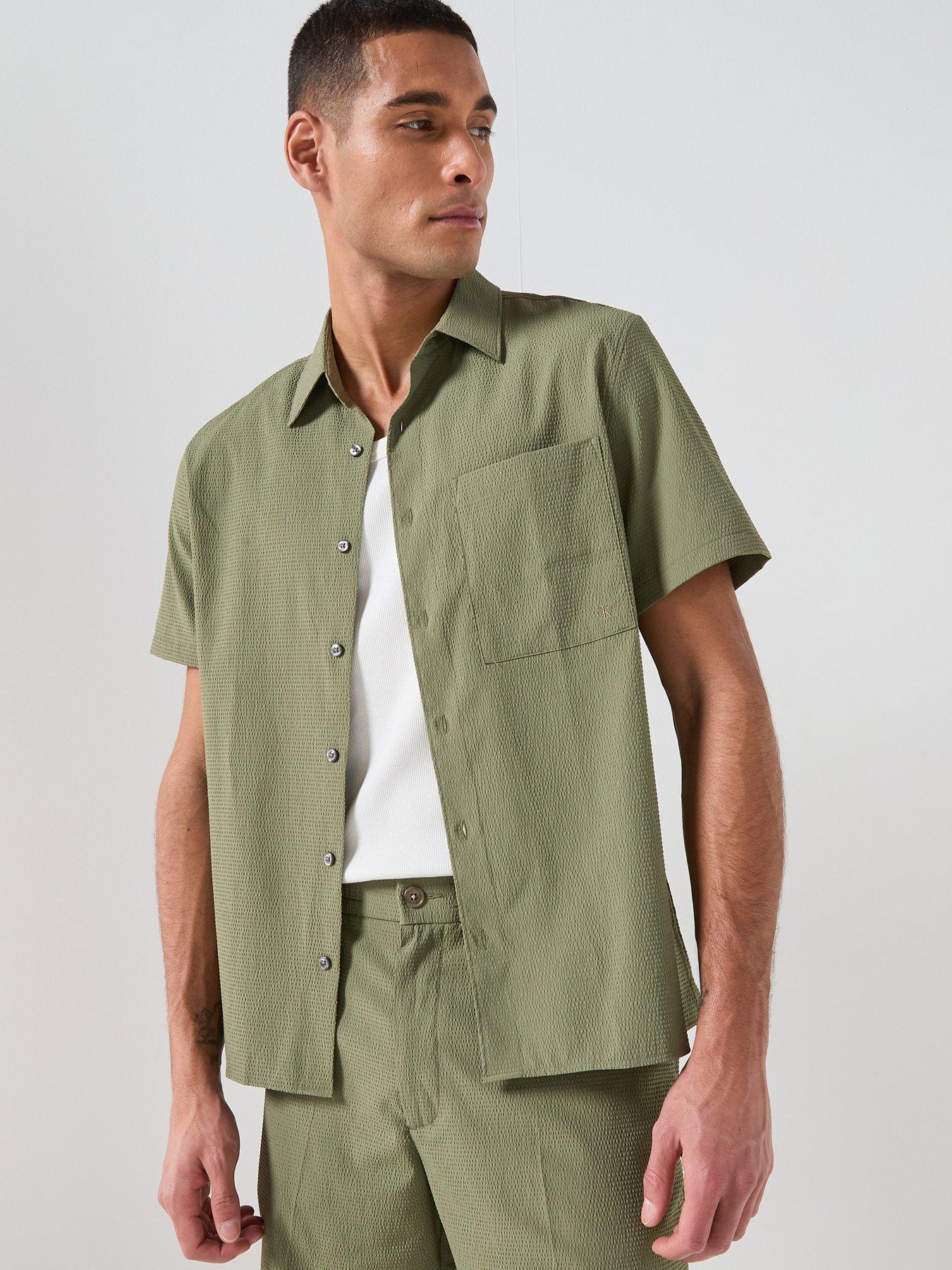 Calvin Klein Seersucker Short Sleeve Shirt, Green, Size S, Men