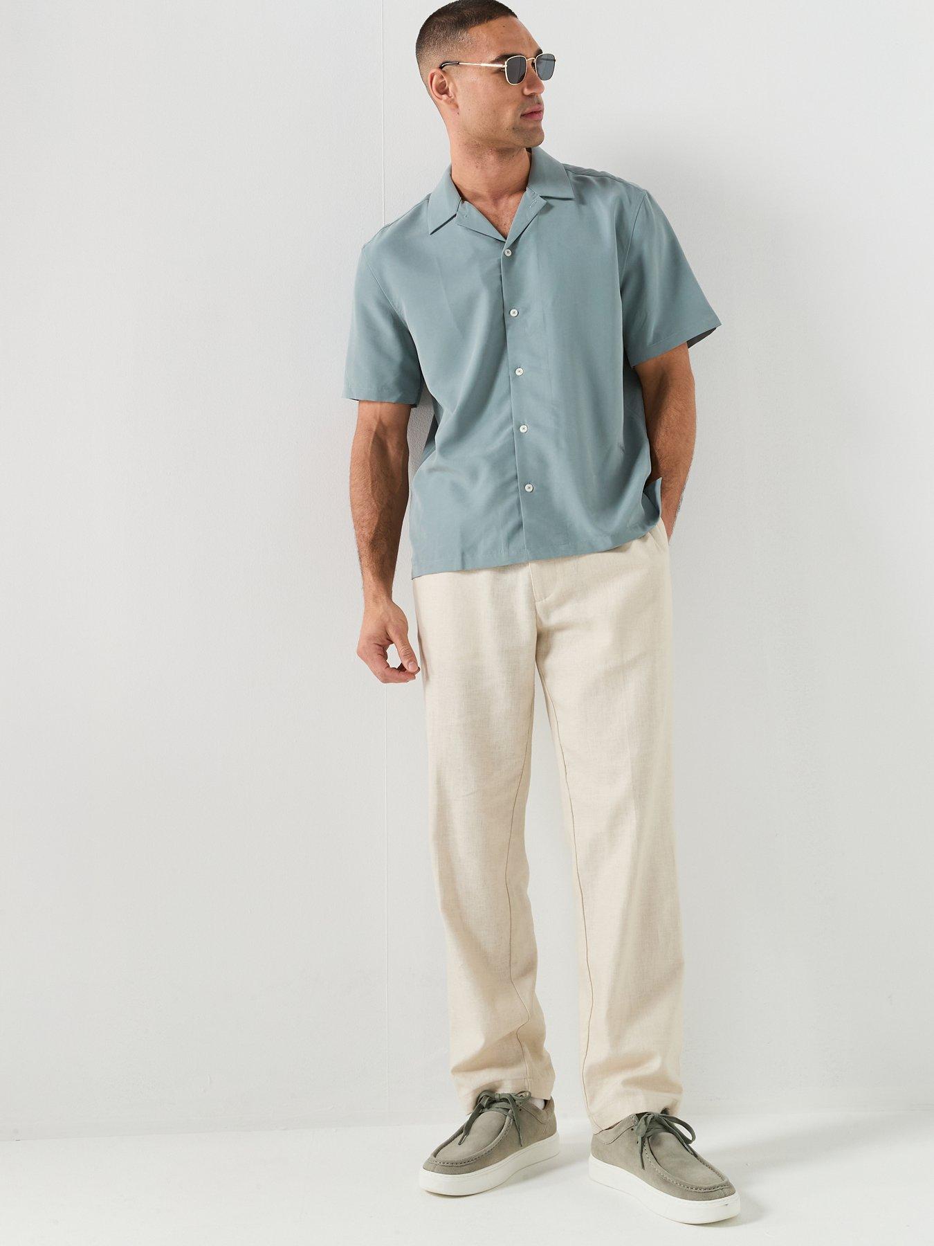 Image 3 of 6 of Calvin Klein Drapey Tencel Open Collar Short Sleeve Shirt - Blue