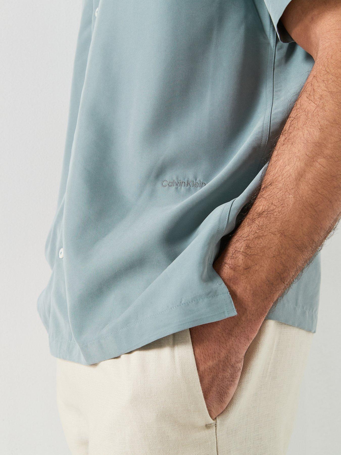 Image 6 of 6 of Calvin Klein Drapey Tencel Open Collar Short Sleeve Shirt - Blue