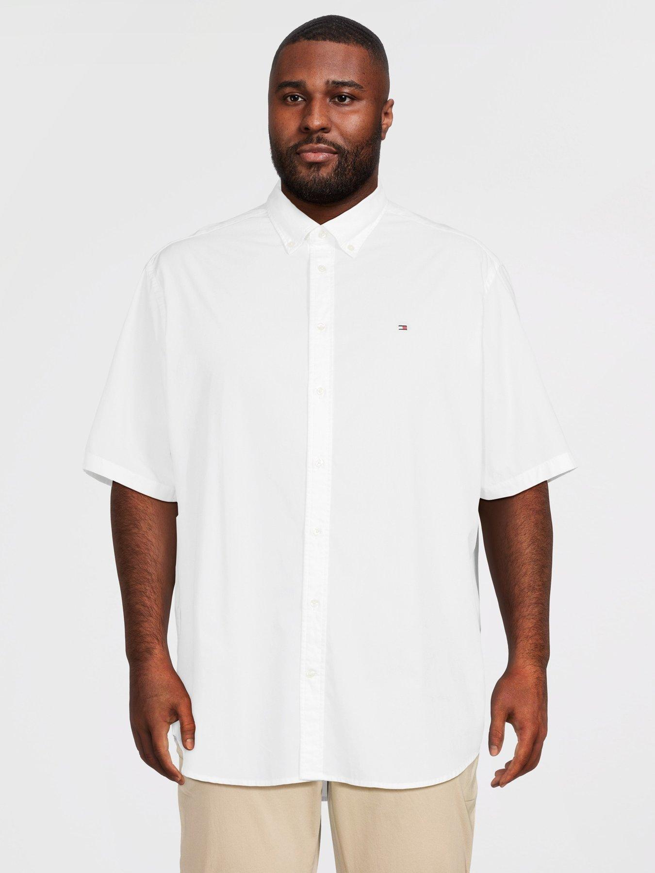 Tommy Hilfiger Big & Tall Flex Poplin Regular Fit Short Sleeve Shirt, White, Size 4Xl, Men