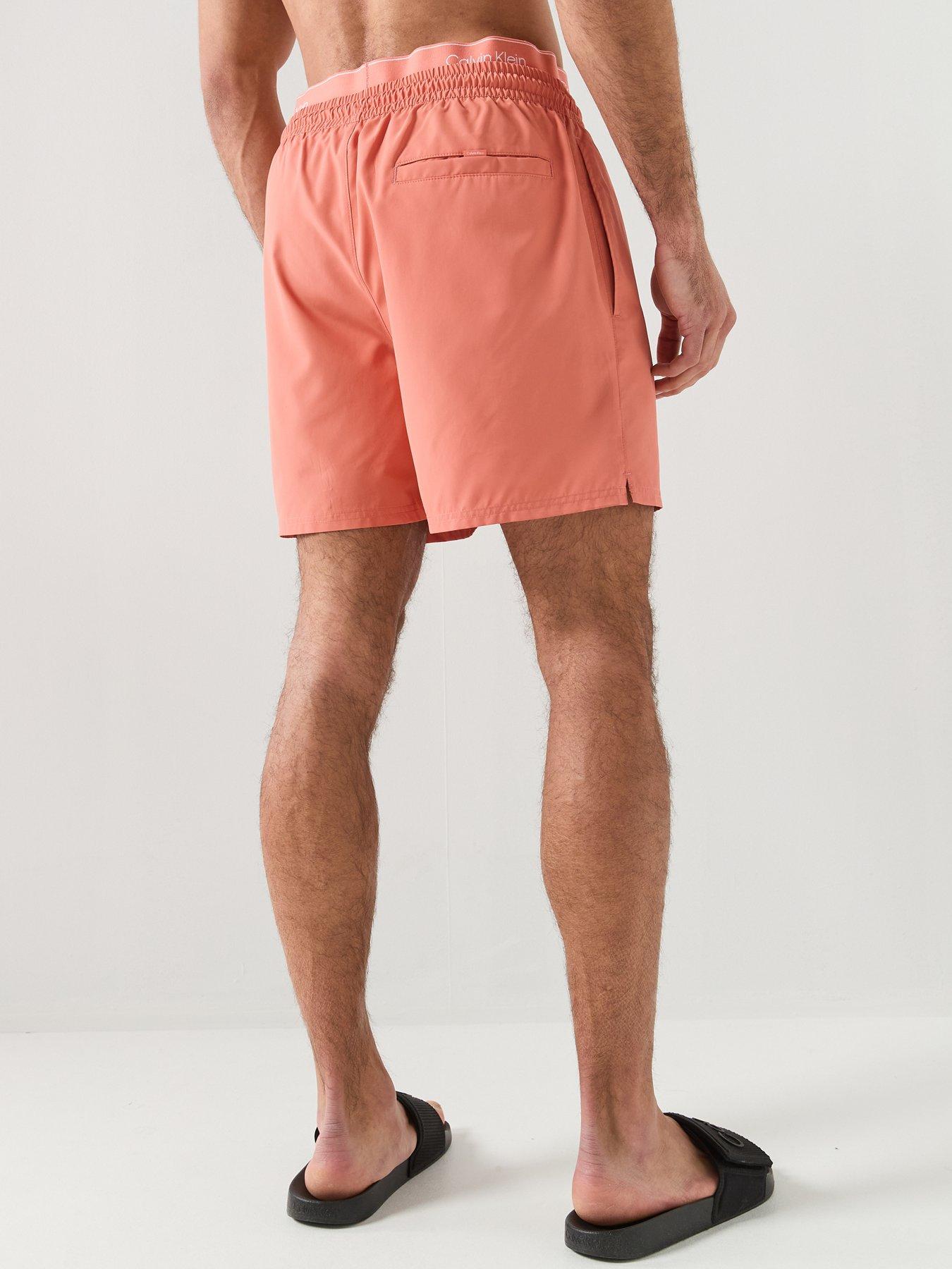 Image 2 of 5 of Calvin Klein Essential Double Waistband Medium Swim Shorts - Orange
