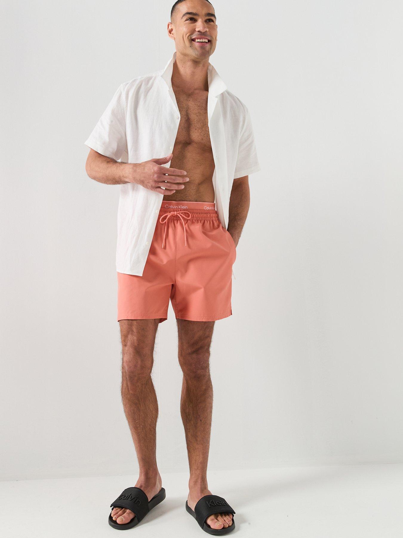 Image 3 of 5 of Calvin Klein Essential Double Waistband Medium Swim Shorts - Orange