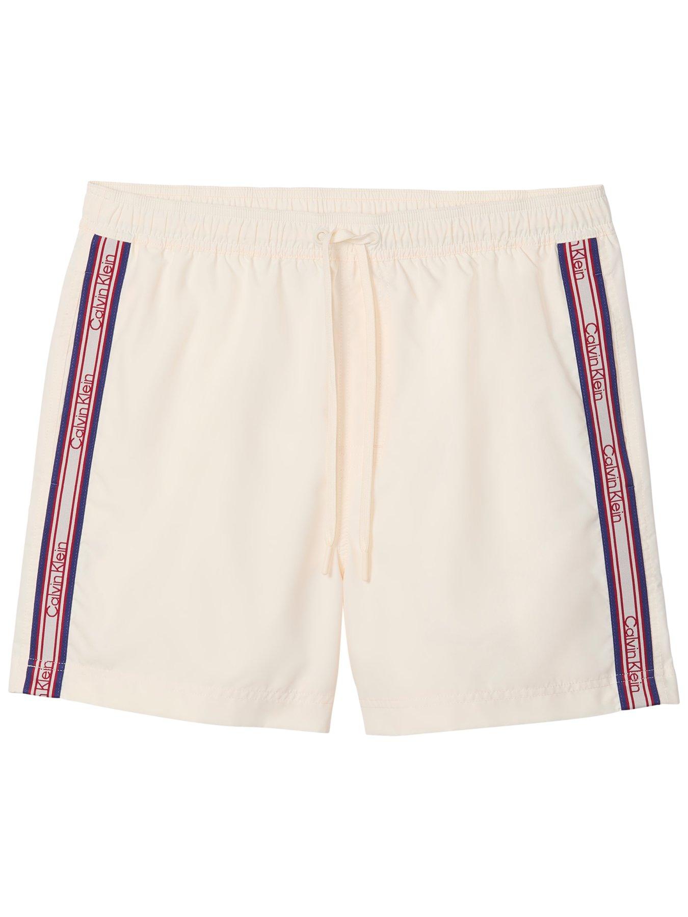 Image 4 of 4 of Calvin Klein Retro Sport Side Tape Logo Medium Swim Shorts - Beige