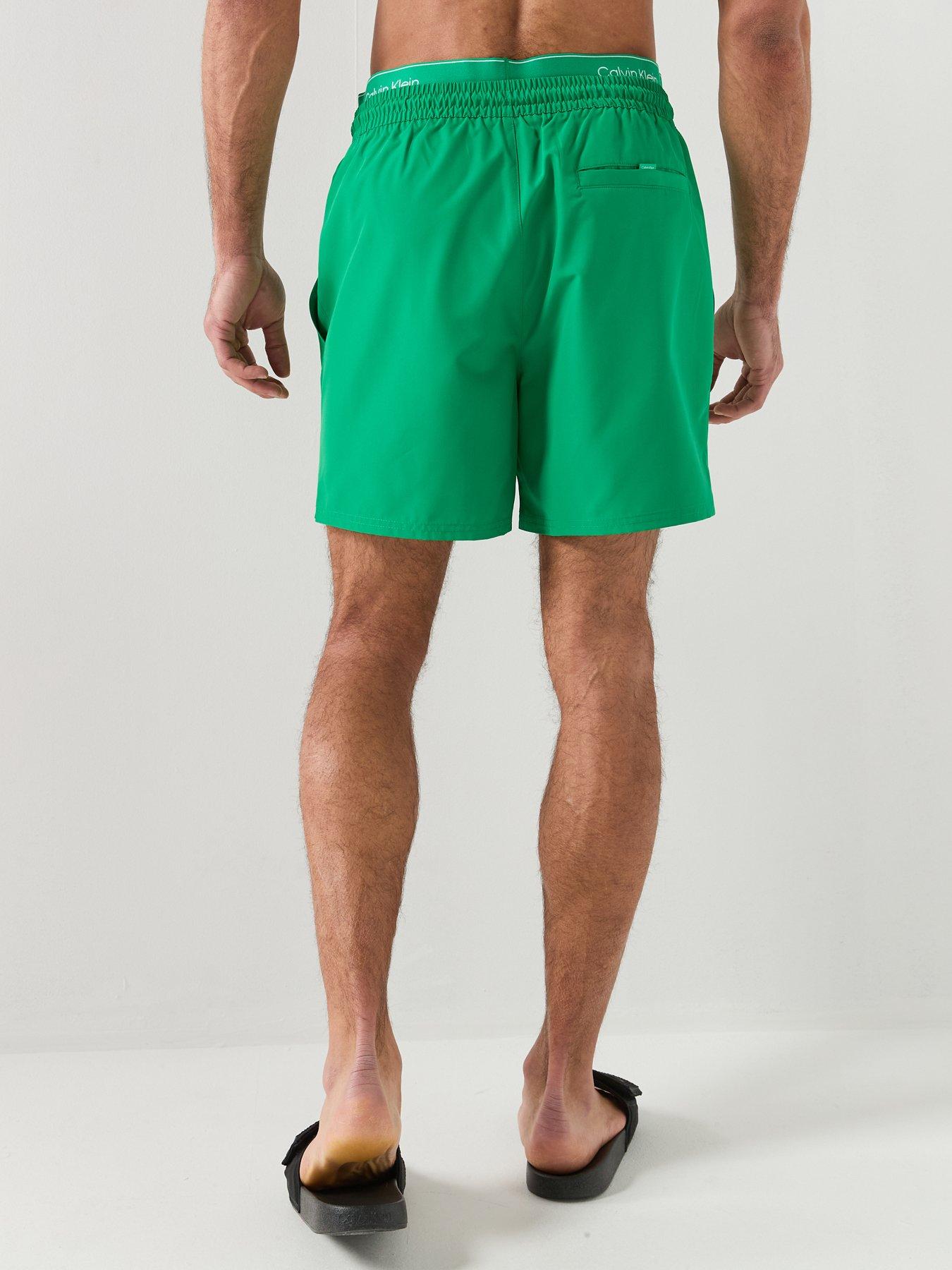 Image 2 of 6 of Calvin Klein Essential Double Waistband Medium Swim Shorts - Bright Green
