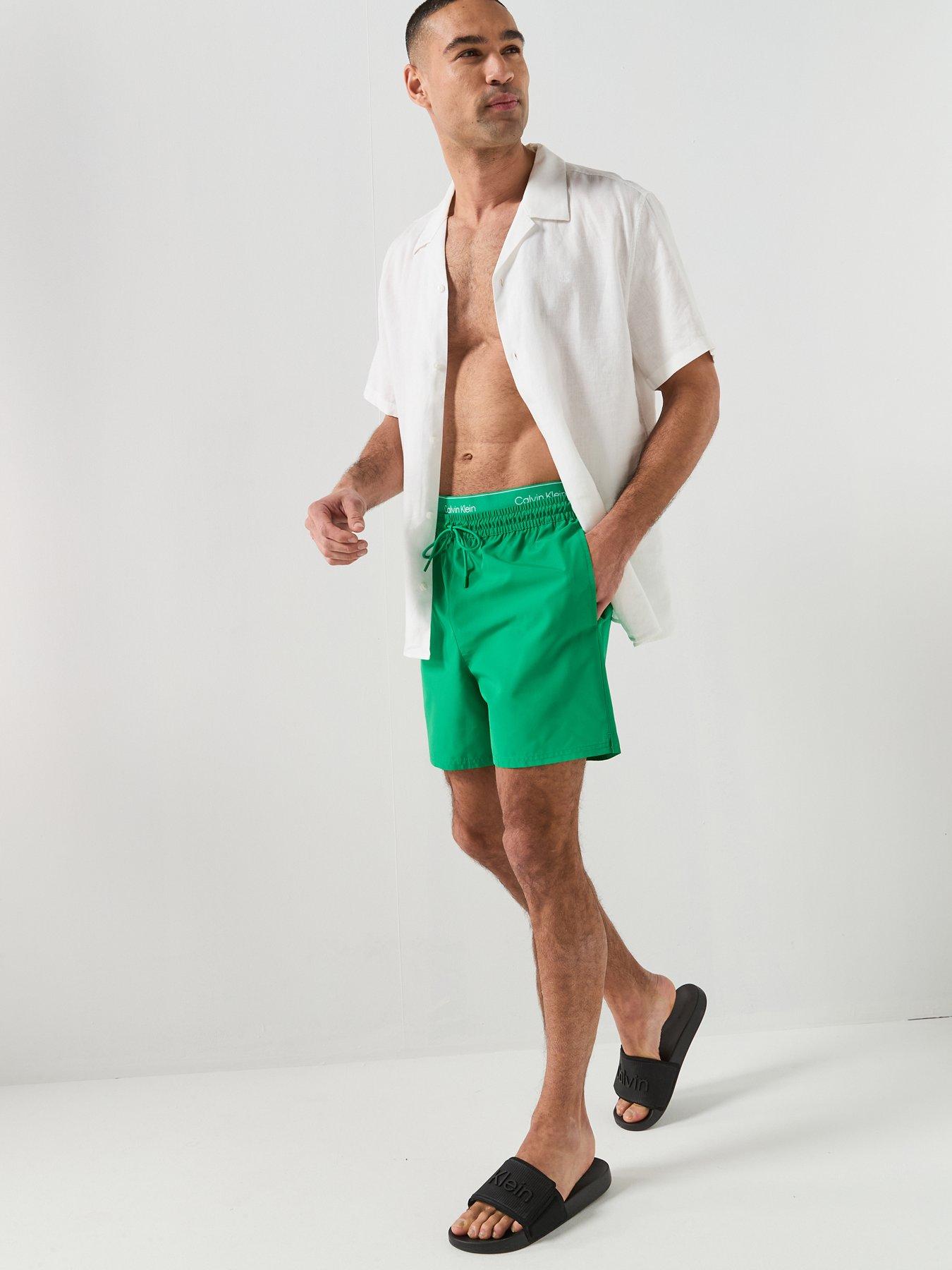 Image 3 of 6 of Calvin Klein Essential Double Waistband Medium Swim Shorts - Bright Green