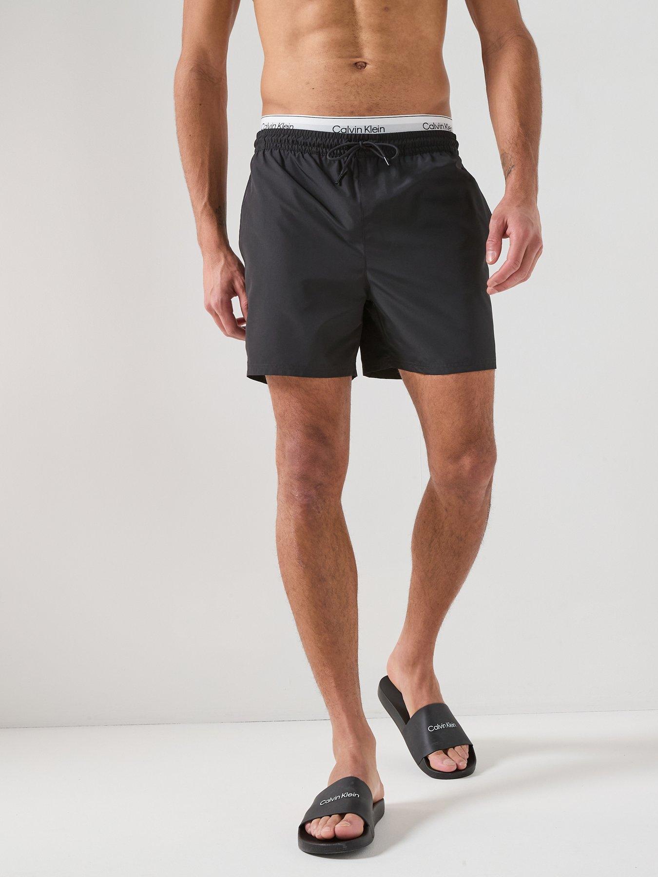 Calvin Klein: Essential Double Waistband Medium Swim Shorts - Black