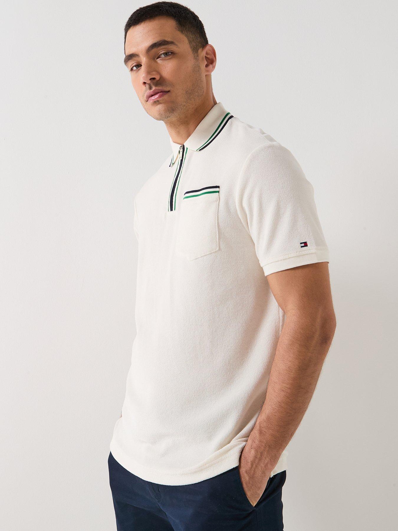 Tommy Hilfiger: Retro Tipping Towelling Zip Polo Shirt - Off White