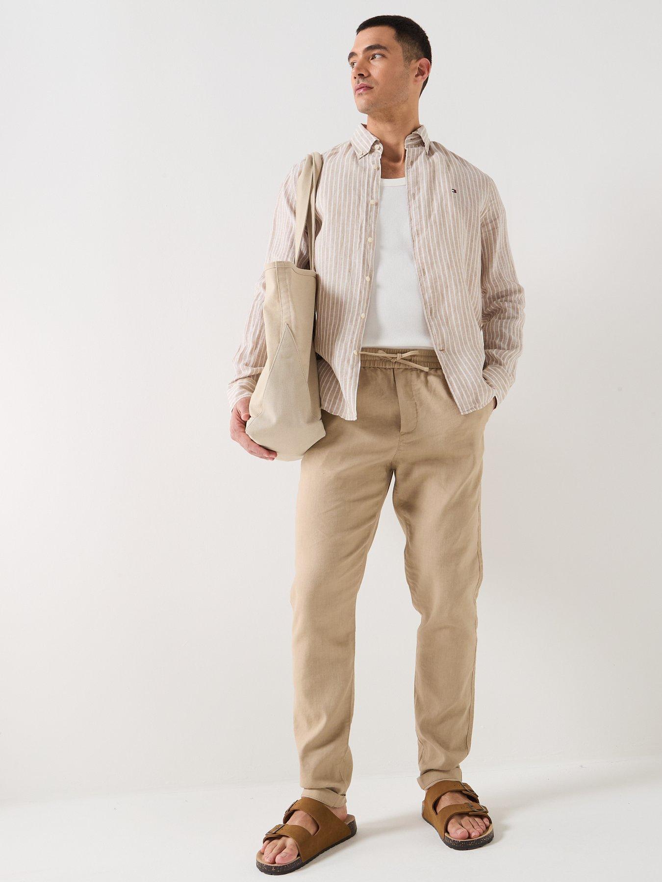 Image 3 of 6 of Tommy Hilfiger Bengal Stripe Linen Shirt - Light Beige