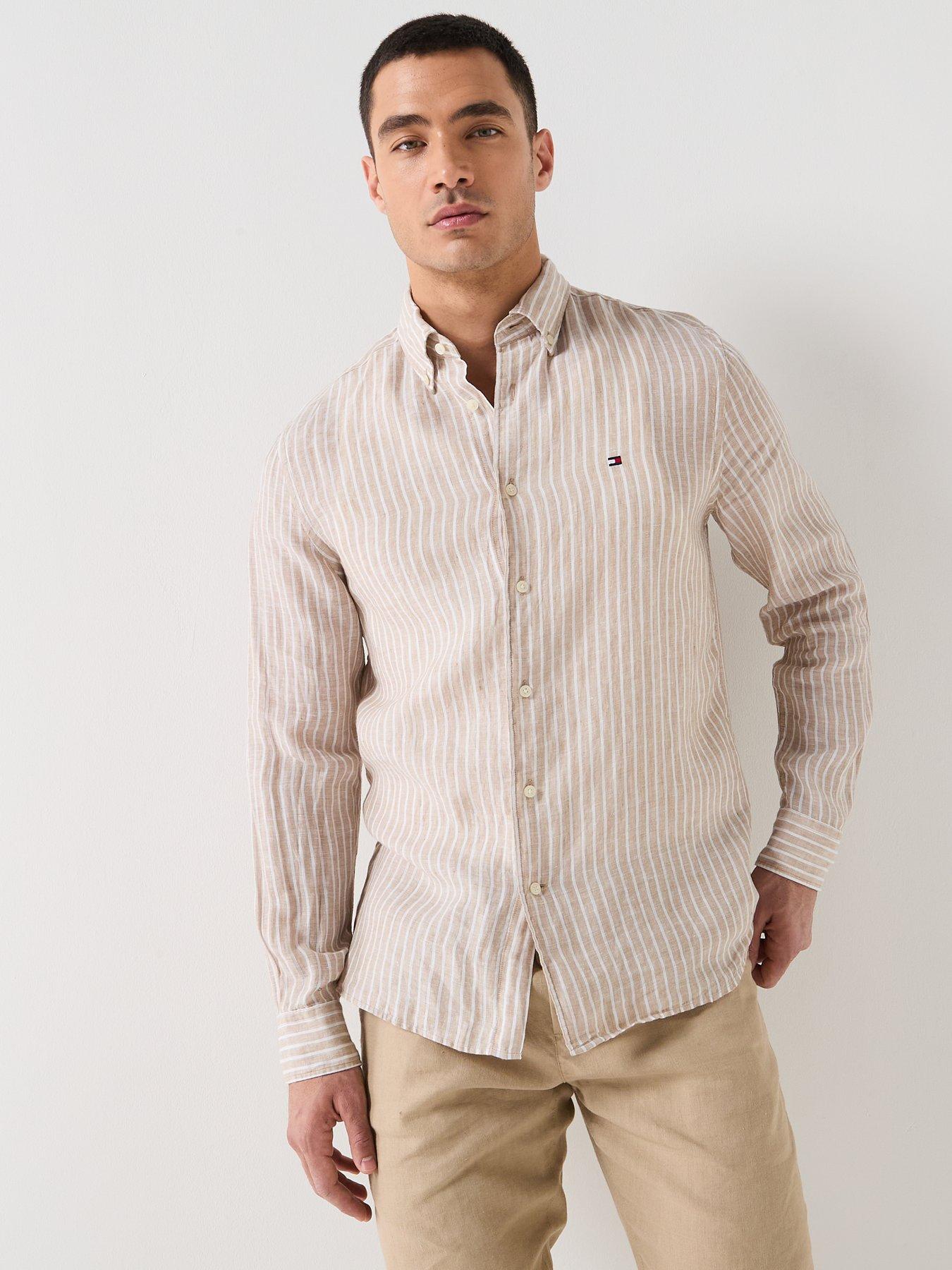 Image 4 of 6 of Tommy Hilfiger Bengal Stripe Linen Shirt - Light Beige