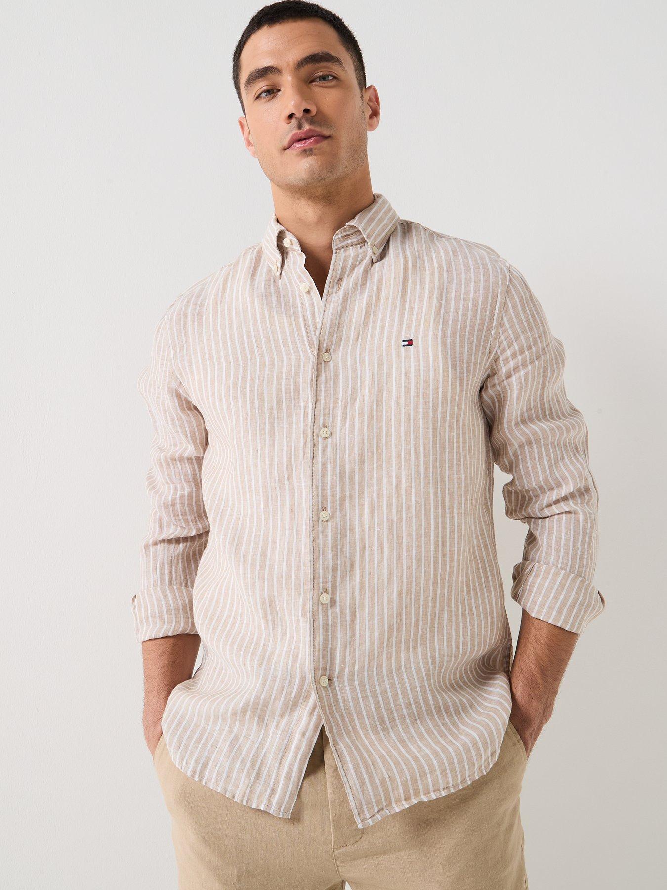 Image 5 of 6 of Tommy Hilfiger Bengal Stripe Linen Shirt - Light Beige