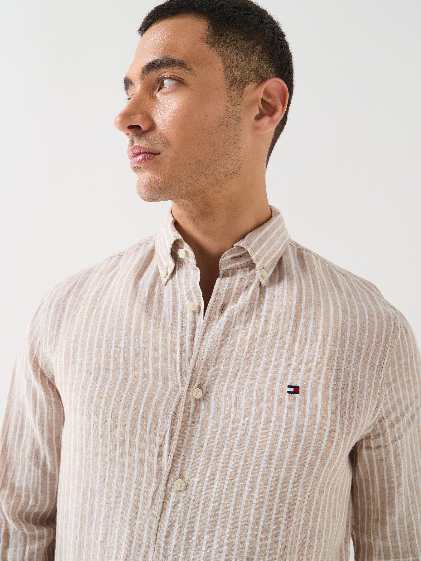 Image 6 of 6 of Tommy Hilfiger Bengal Stripe Linen Shirt - Light Beige
