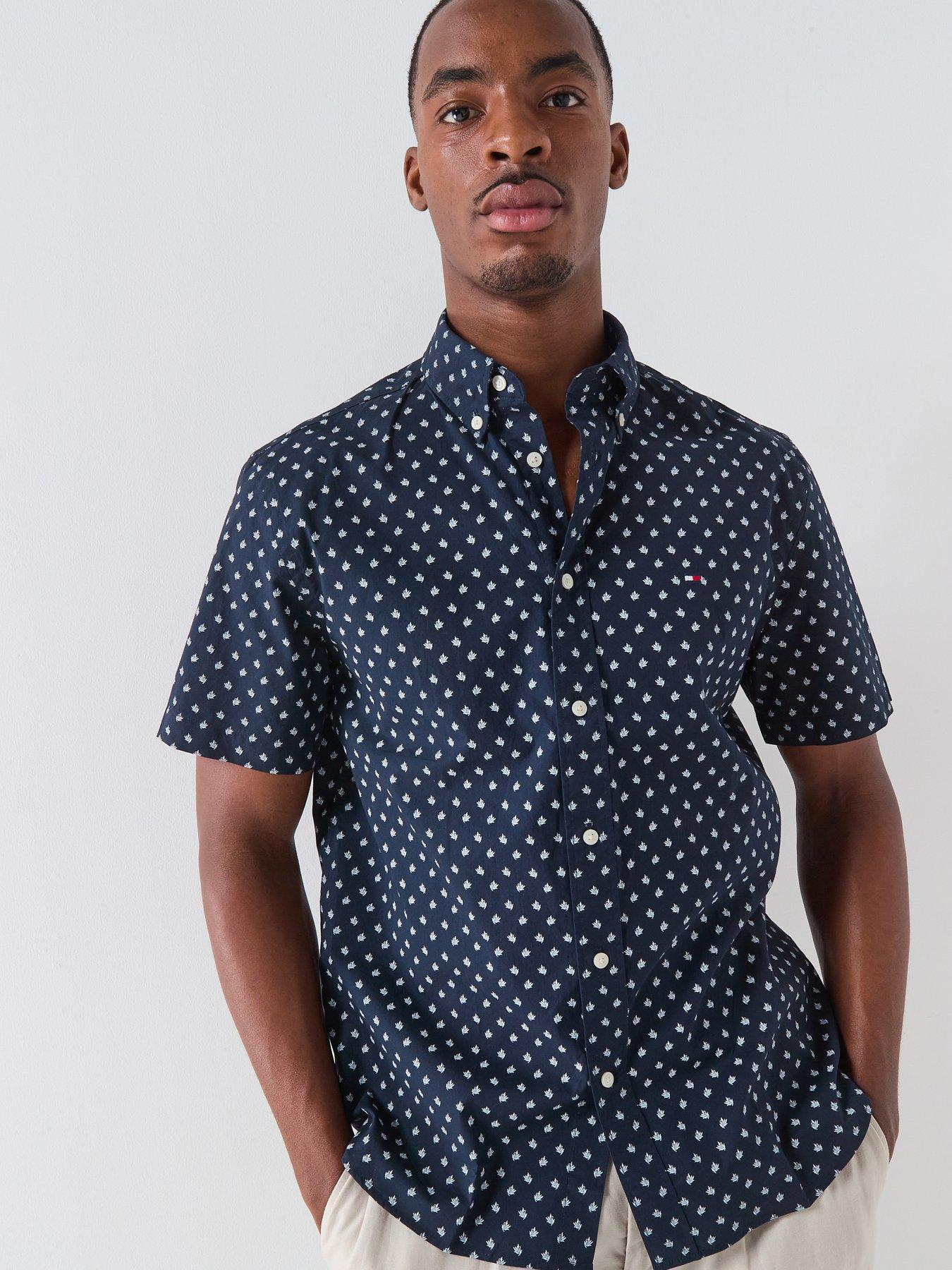 Tommy Hilfiger Micro Pattern Button Down Short Sleeve Shirt - Navy