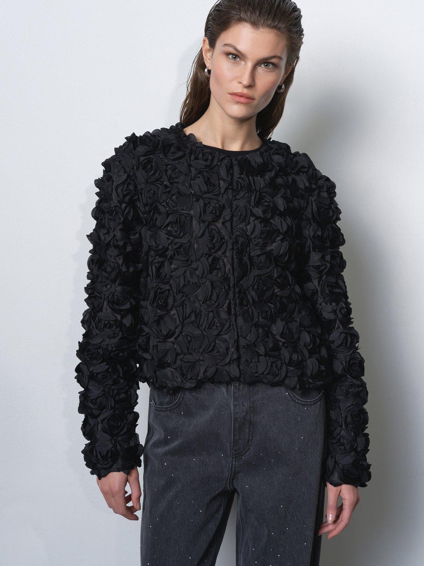 French Connection Floral Textured Short Jacket - Black