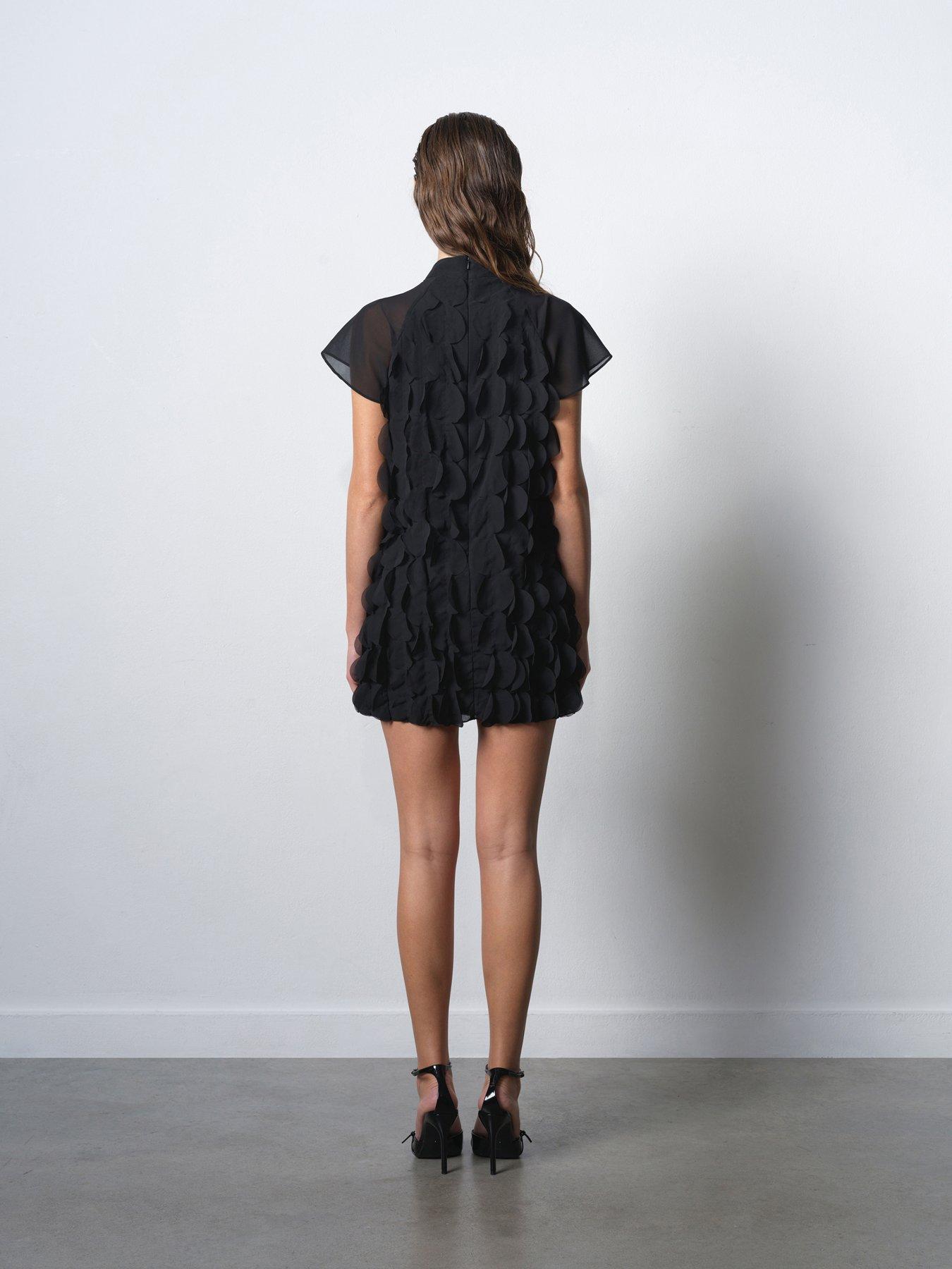 French Connection Mesh Applique High Neck Capped Sleeve Mini Dress - Black  | Very