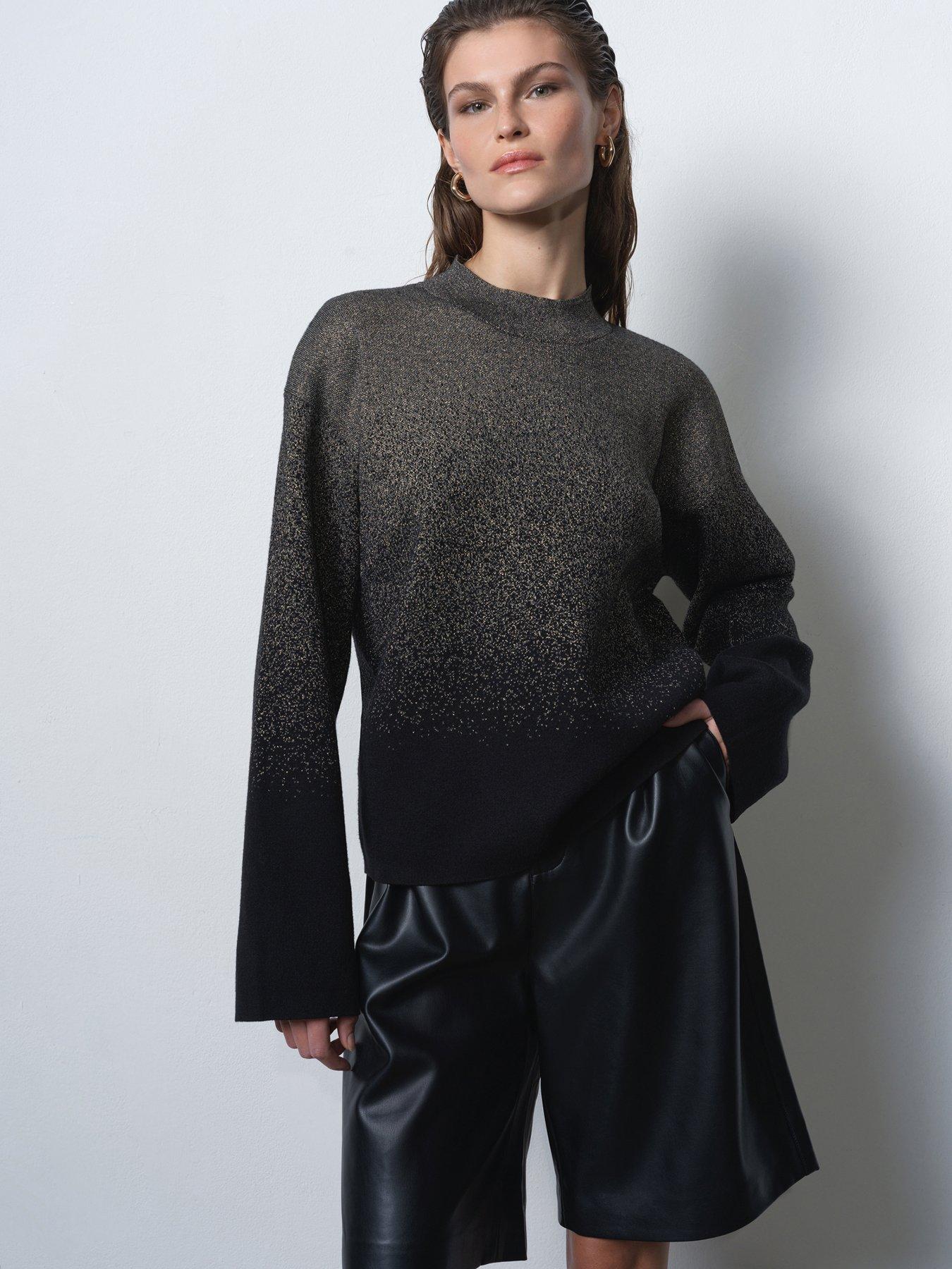 French Connection Ombre Glitter High Neck Long Sleeve Jumper - Black