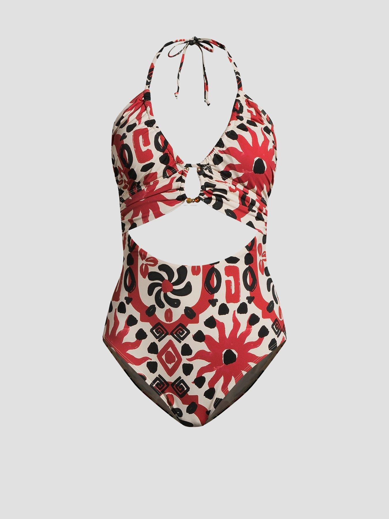 Image 7 of 7 of The Very Collection Cut Out Metal Trim Halter Swimsuit - Multi