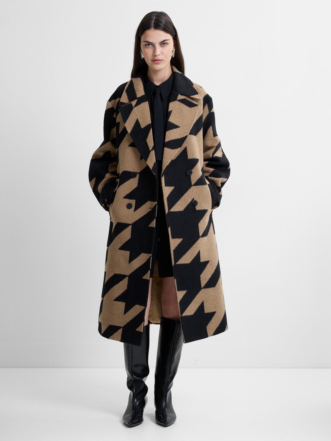 French Connection Oversized Houndstooth Double Breasted Coat, Multi, Size S, Women
