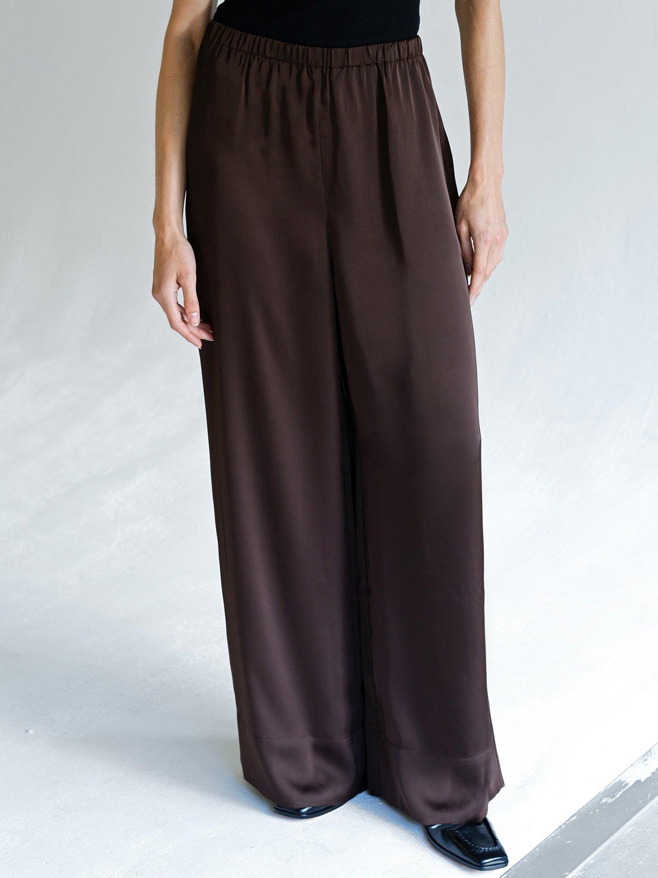 french-connection-satin-style-wide-leg-elasticated-trousers-brown