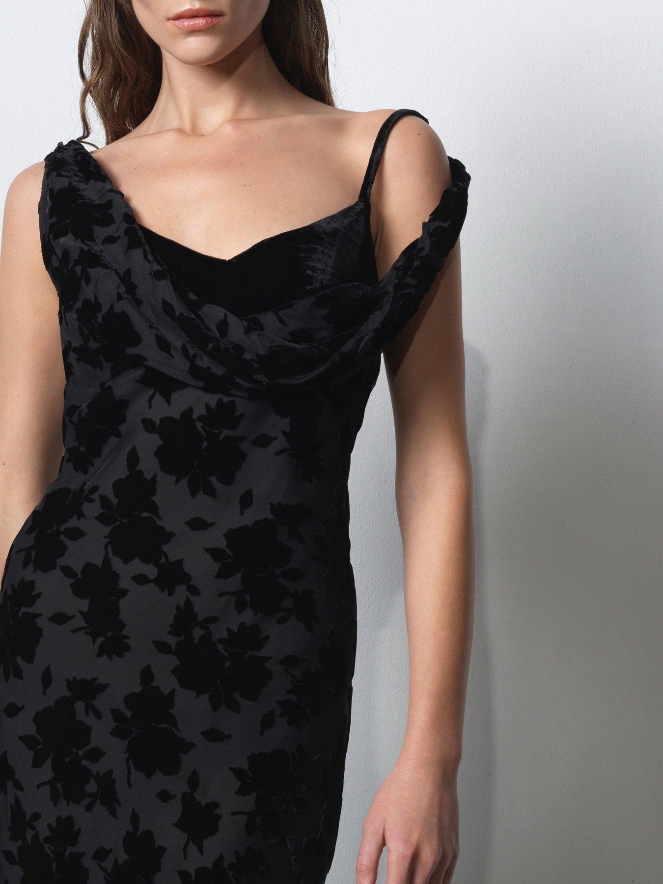 french connection black cut out dress French Connection cut out fitted jersey midi dress in black