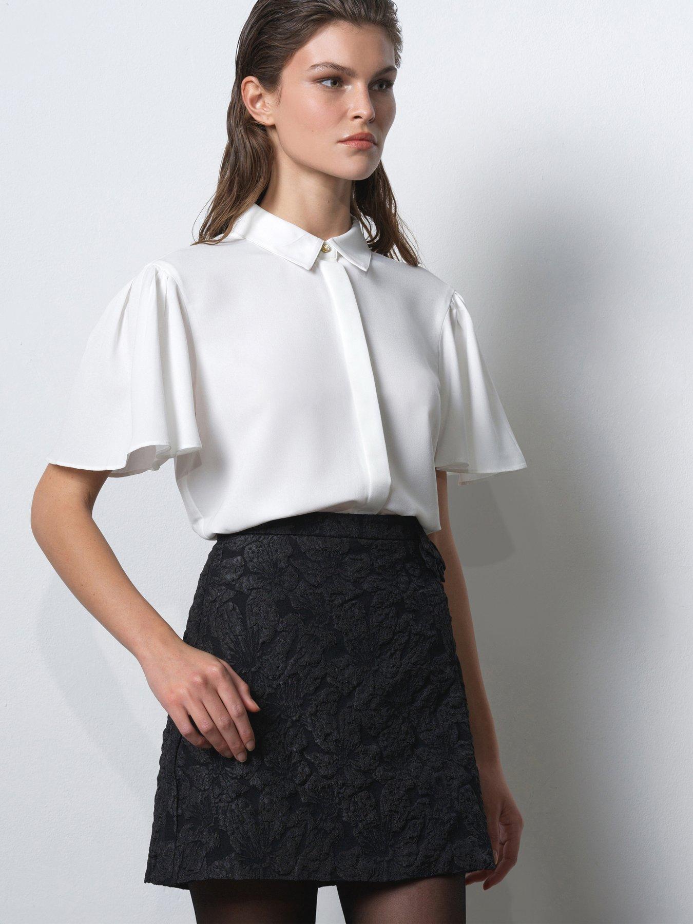 French Connection Floral Embroidered Jacquard A-Line Mini Skirt With Bows - Black