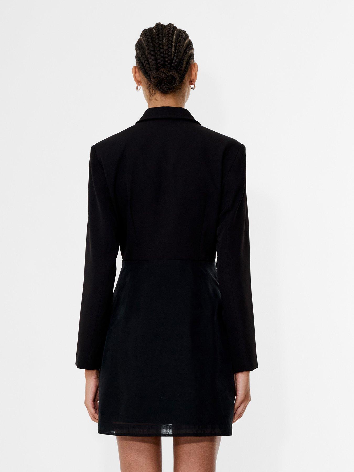 French Connection Embellished Tailored V-Neck Long Sleeve Mini Dress - Black  | Very
