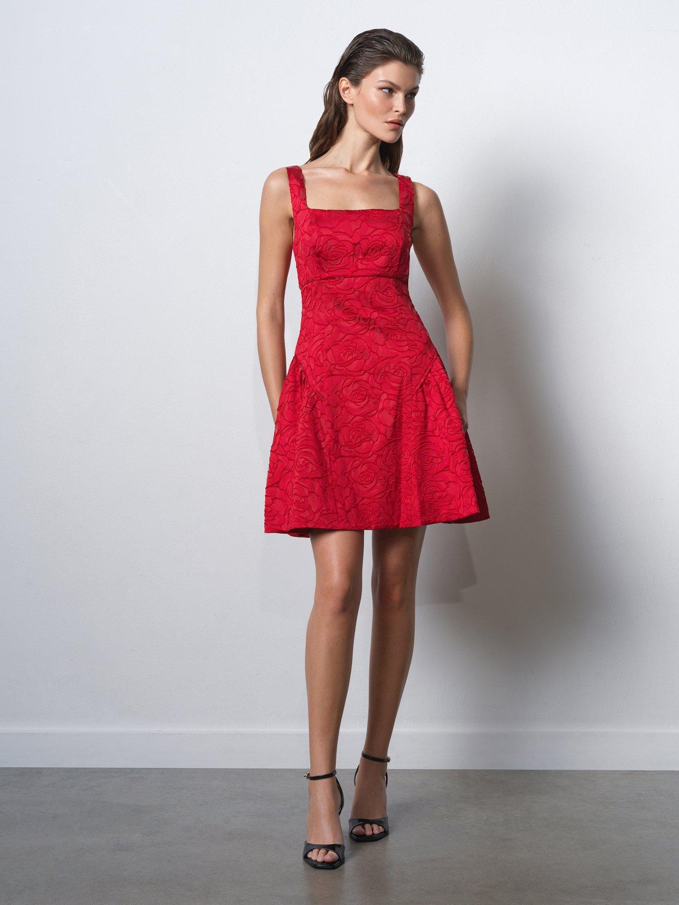 strapless open back dress Rent French Connection Astrida 3D Floral Mini Dress Cherry main image 0