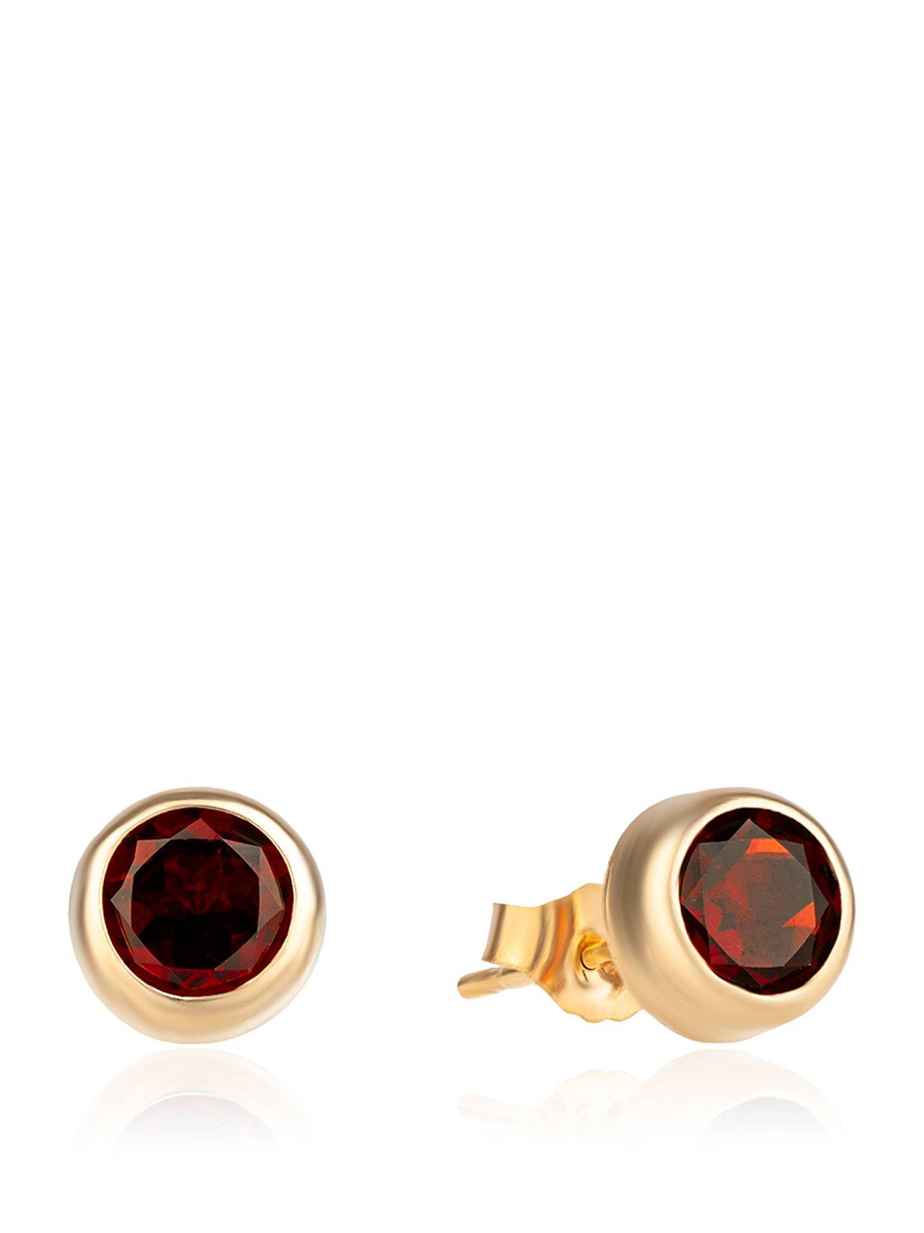 The Love Collection 9ct Gold 5mm Garnet Rubover Studs
