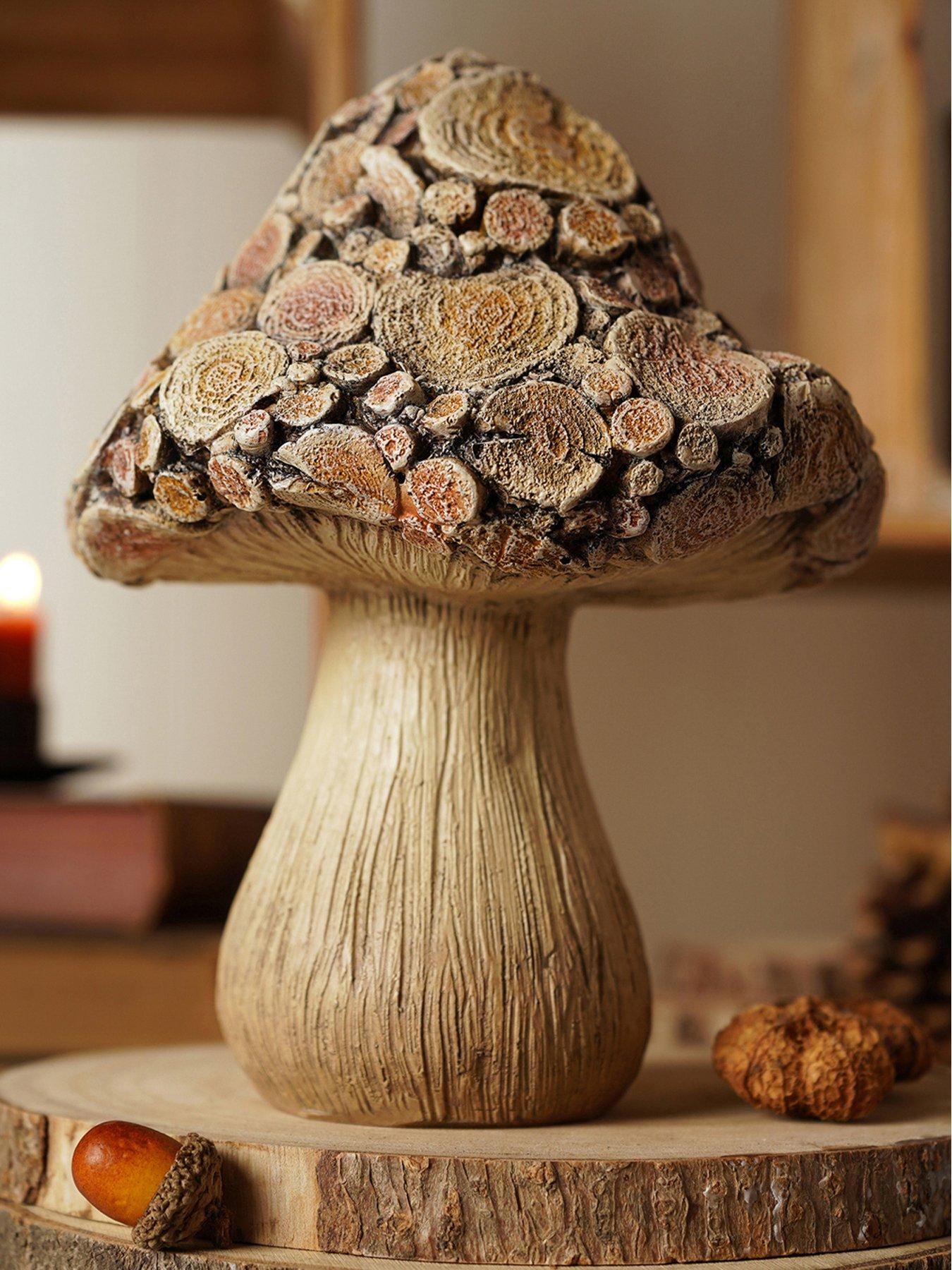 Country Living Wood Effect Mushroom with Log - 20cms