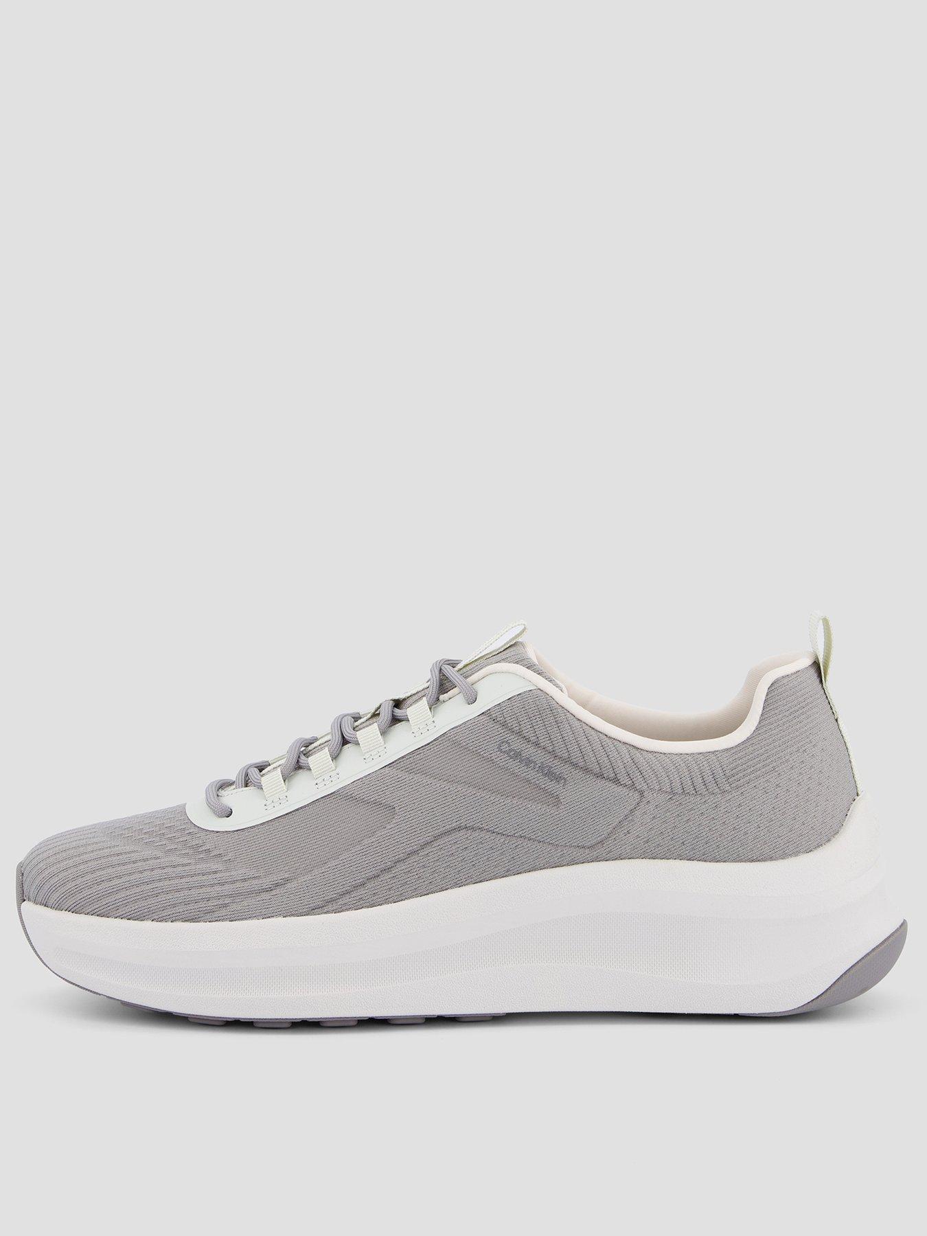 Calvin Klein Chunky Run Lacesock Stripe Knitted Trainer, Grey, Size 42=8, Men