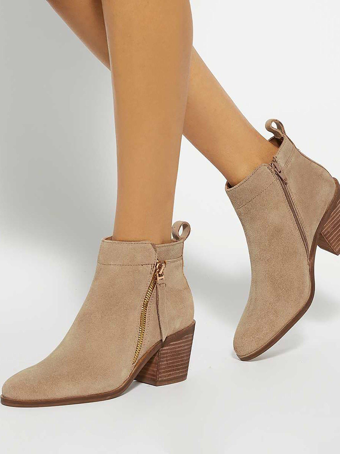 Image 1 of 7 of Dune London Wide Fit Pacing Side Zip Ankle Boot - Beige