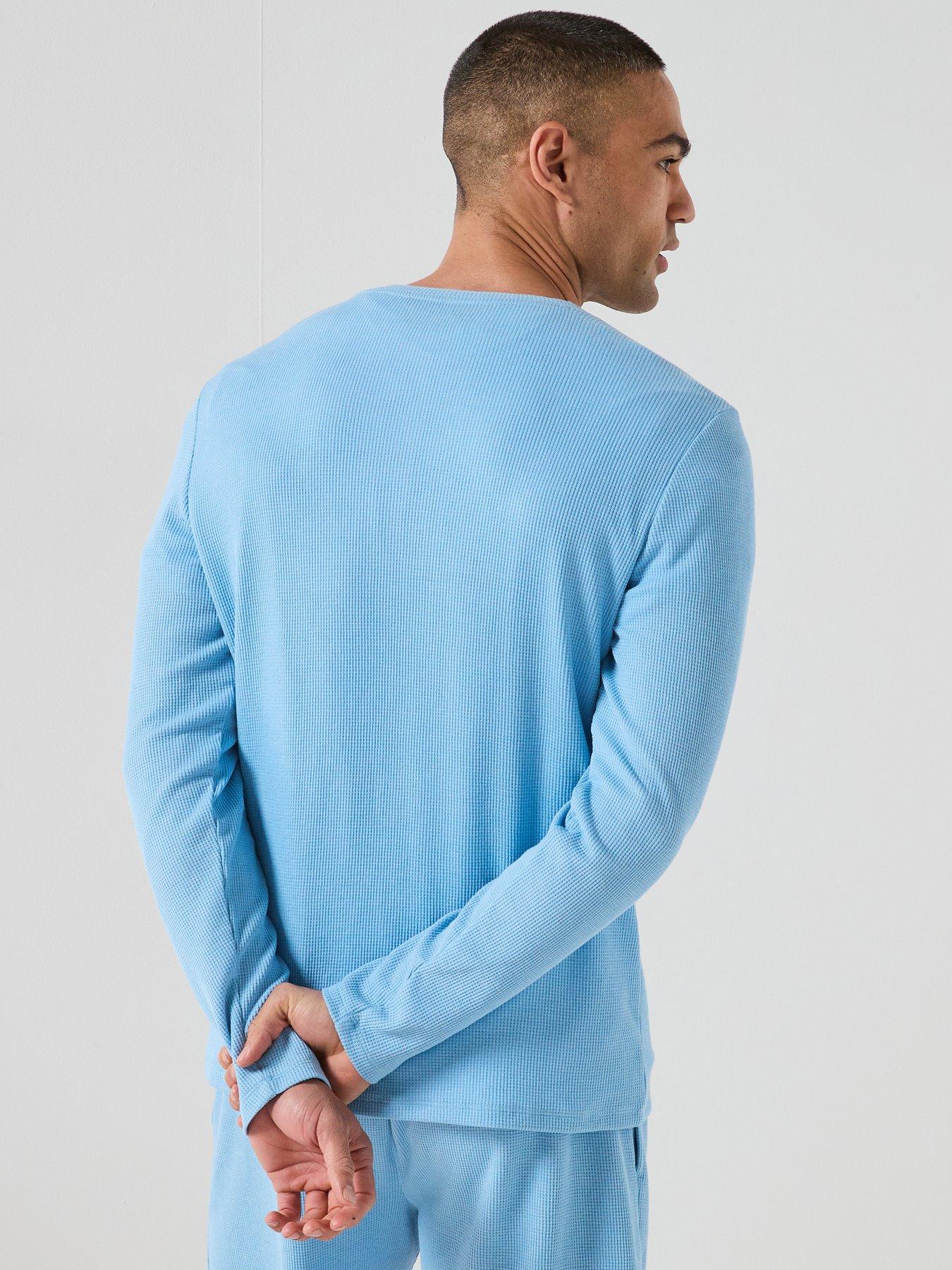 Image 2 of 6 of Calvin Klein Loungewear Waffle Henley Long Sleeve T-Shirt - Blue