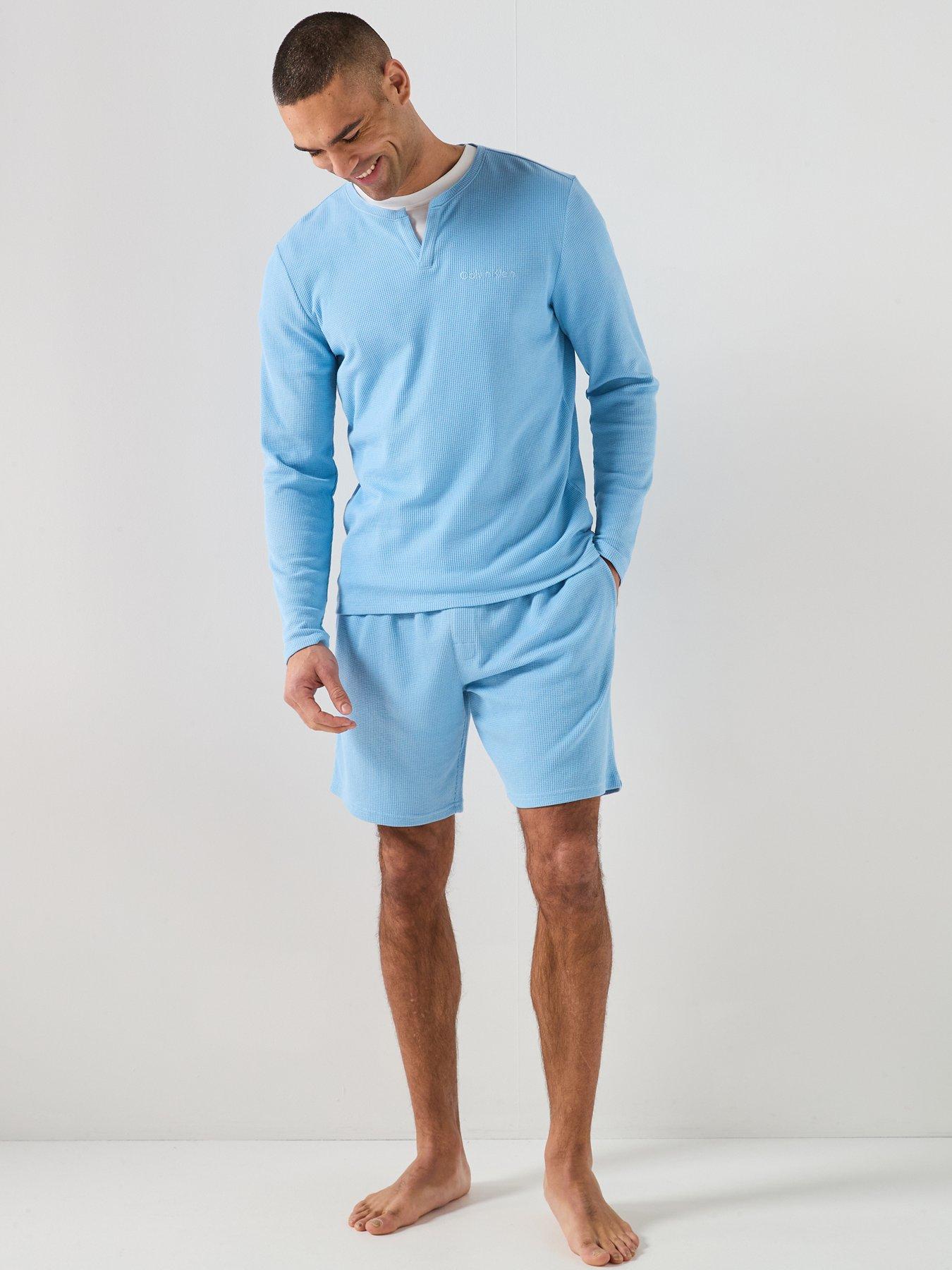 Image 3 of 6 of Calvin Klein Loungewear Waffle Henley Long Sleeve T-Shirt - Blue
