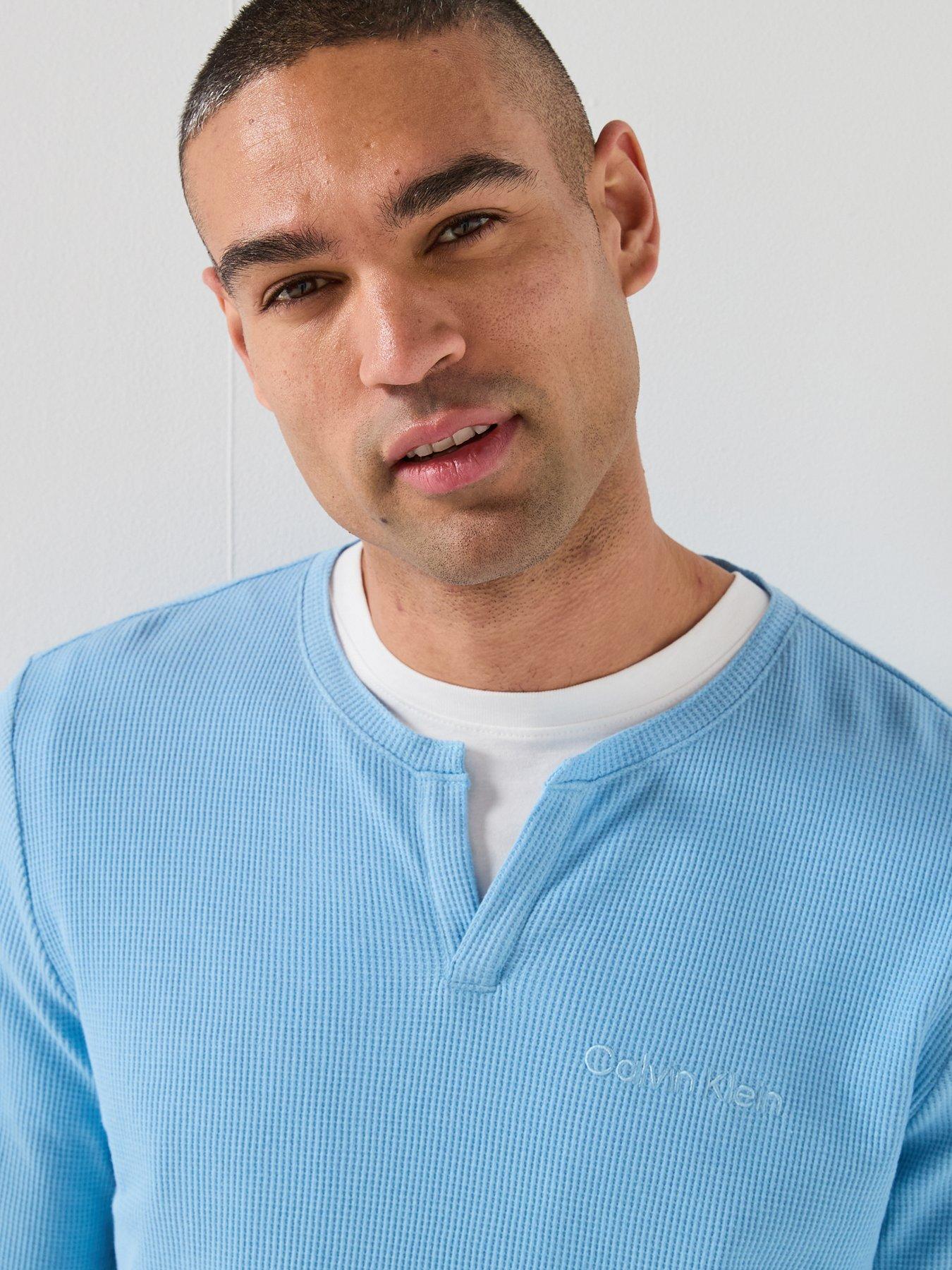 Image 4 of 6 of Calvin Klein Loungewear Waffle Henley Long Sleeve T-Shirt - Blue