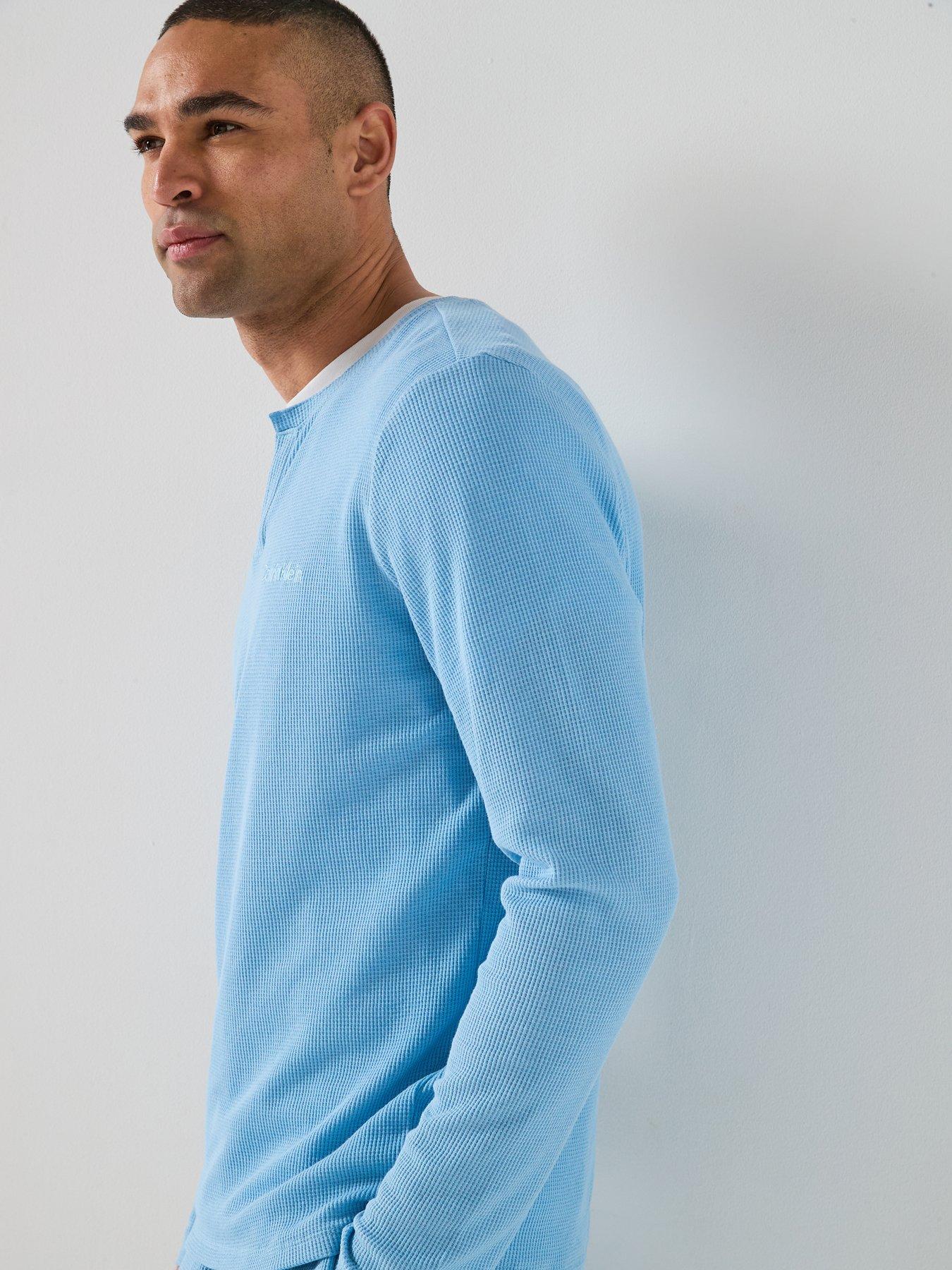 Image 5 of 6 of Calvin Klein Loungewear Waffle Henley Long Sleeve T-Shirt - Blue