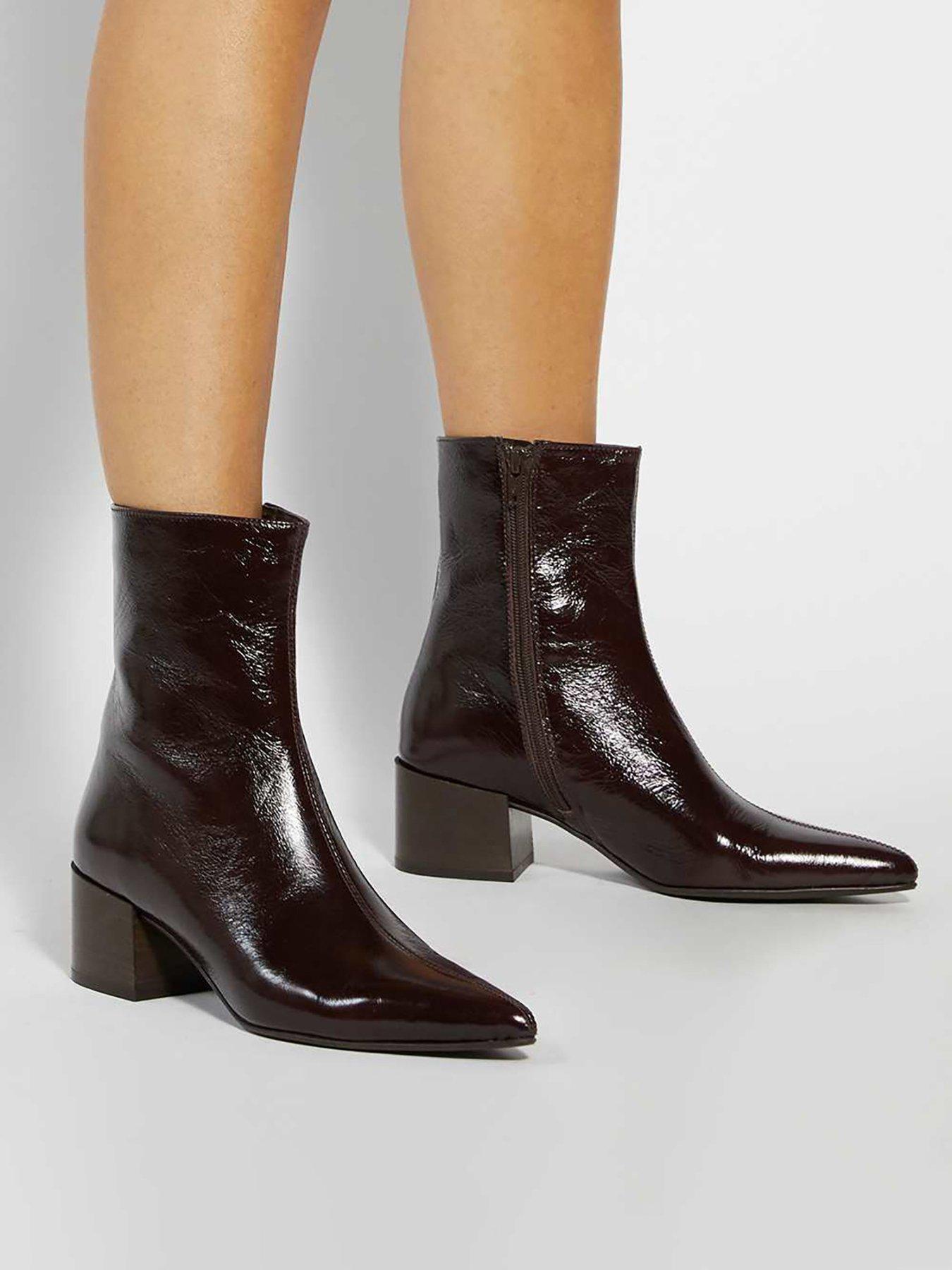 Dune London Pami Pointed Toe Block Ankle Boots - Brown