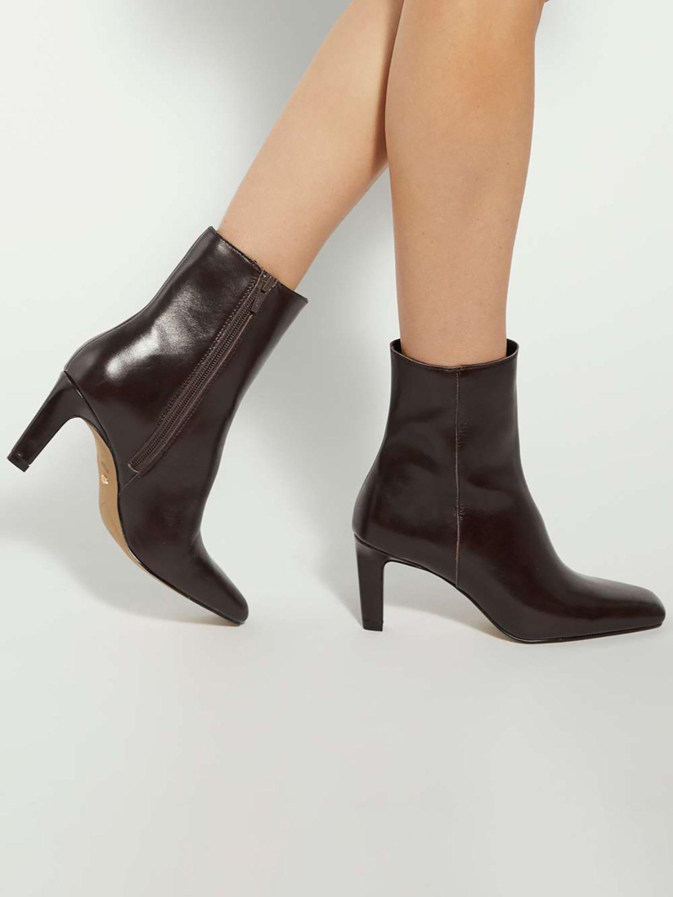 Image 1 of 6 of Dune London Ovation Square Toe Heeled Boots - Brown