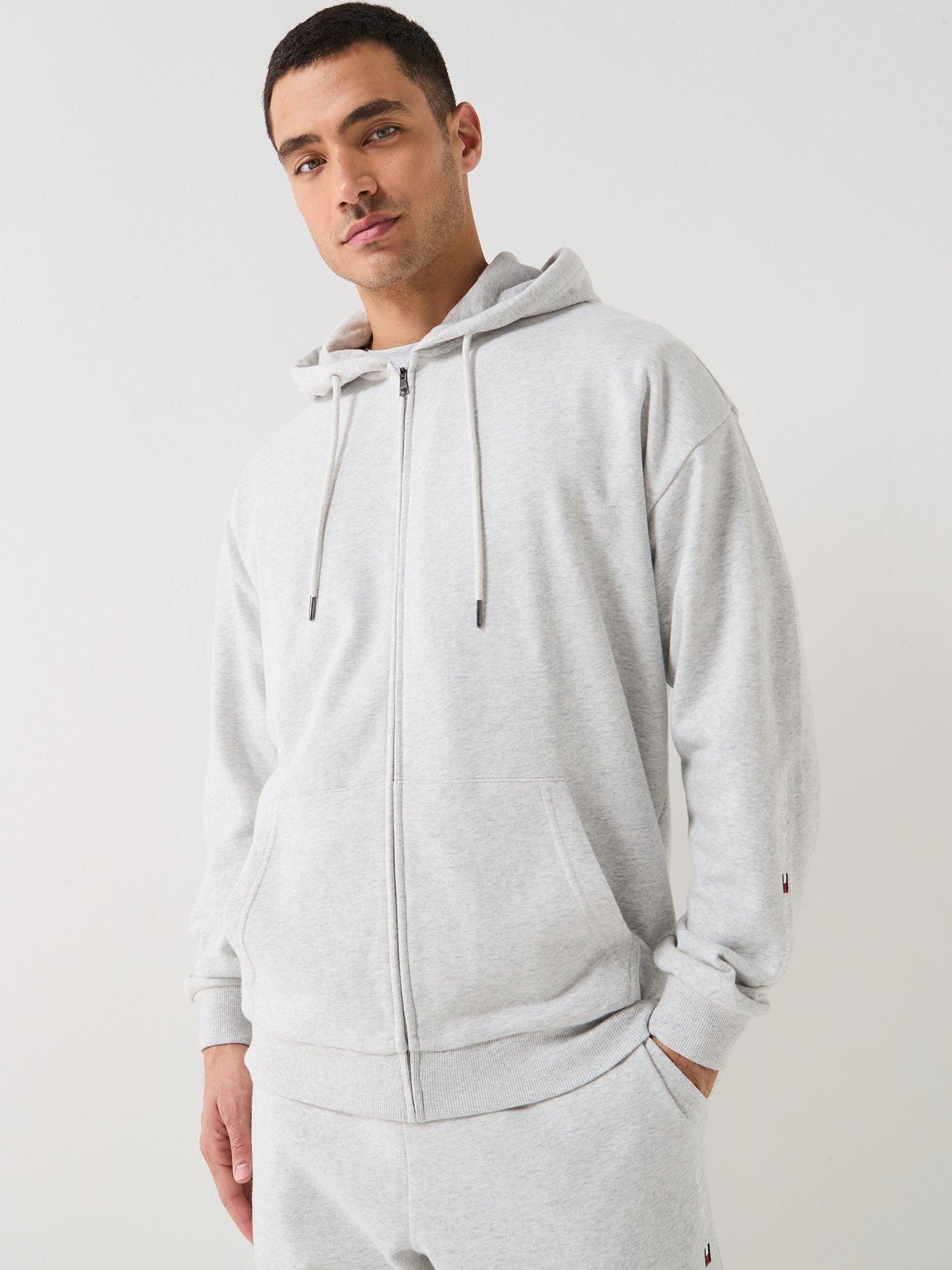 Image 1 of 5 of Tommy Hilfiger Arm Logo Full Zip Loungewear Hoodie - Light Grey