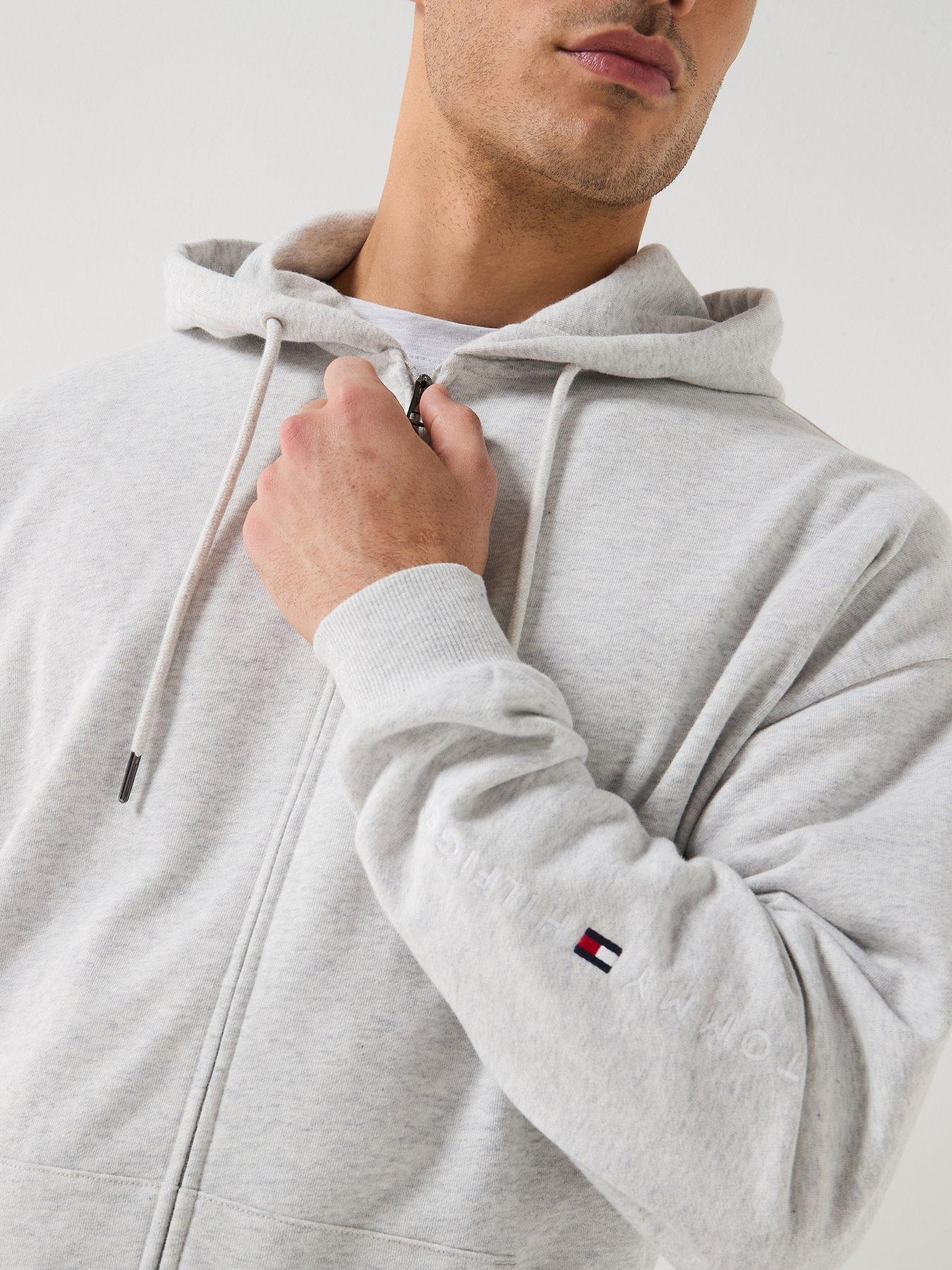 Image 4 of 5 of Tommy Hilfiger Arm Logo Full Zip Loungewear Hoodie - Light Grey
