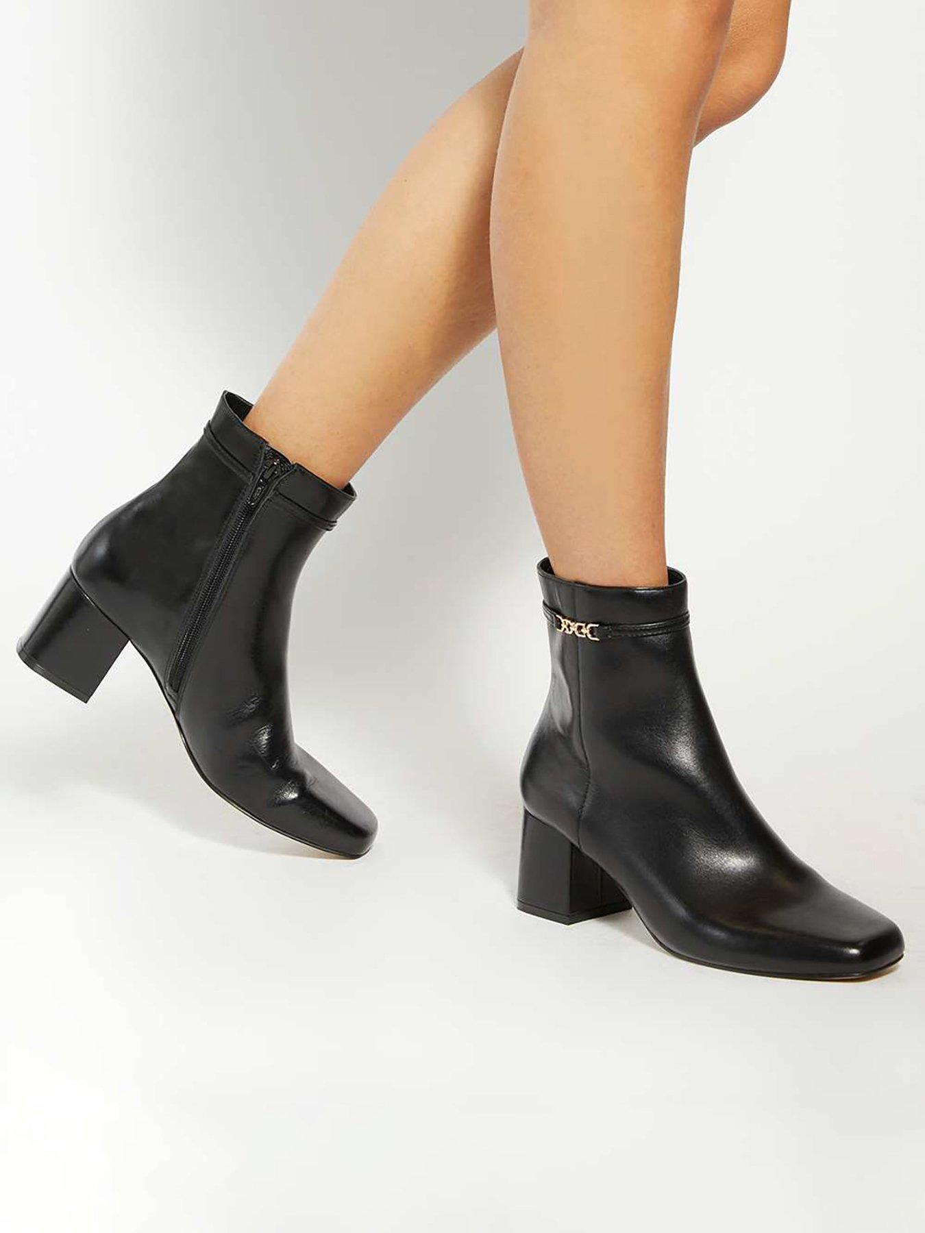 Image 1 of 6 of Dune London Oaklee Side Buckle Block Heel Boots - Black