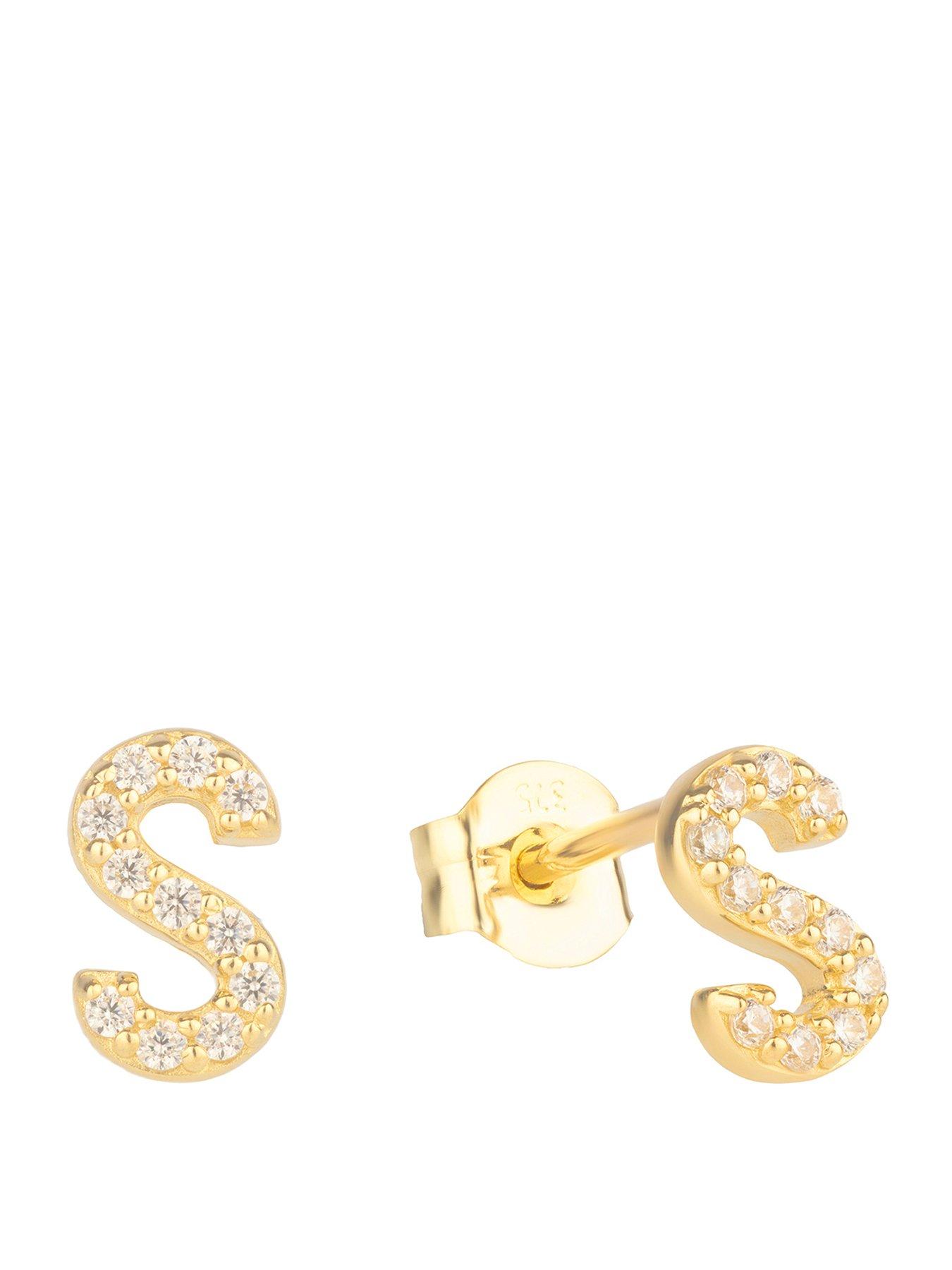 The Love Collection 9ct Gold Cubic Zirconia Initial Stud Earrings