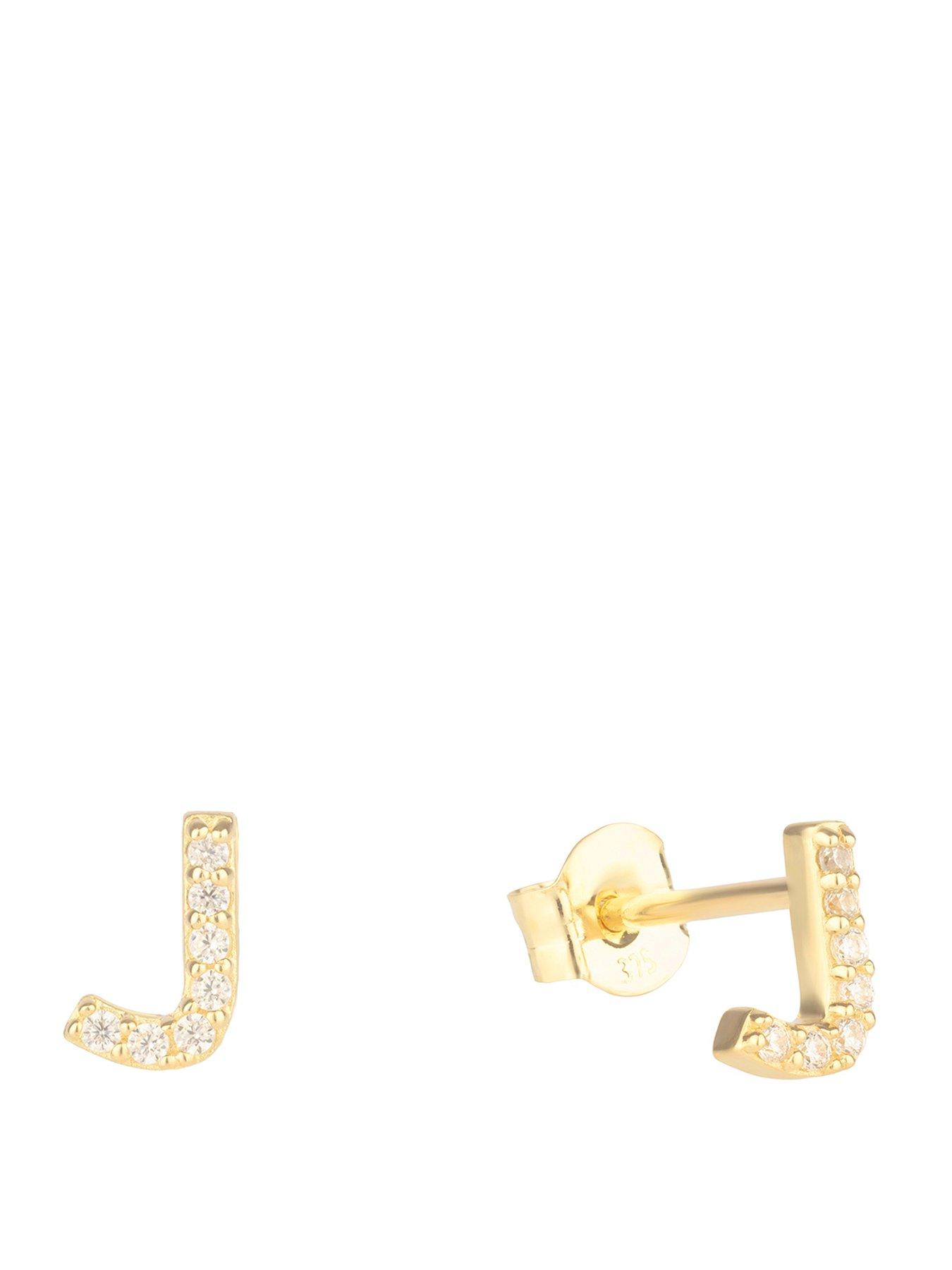 The Love Collection 9ct Gold Cubic Zirconia Initial Stud Earrings