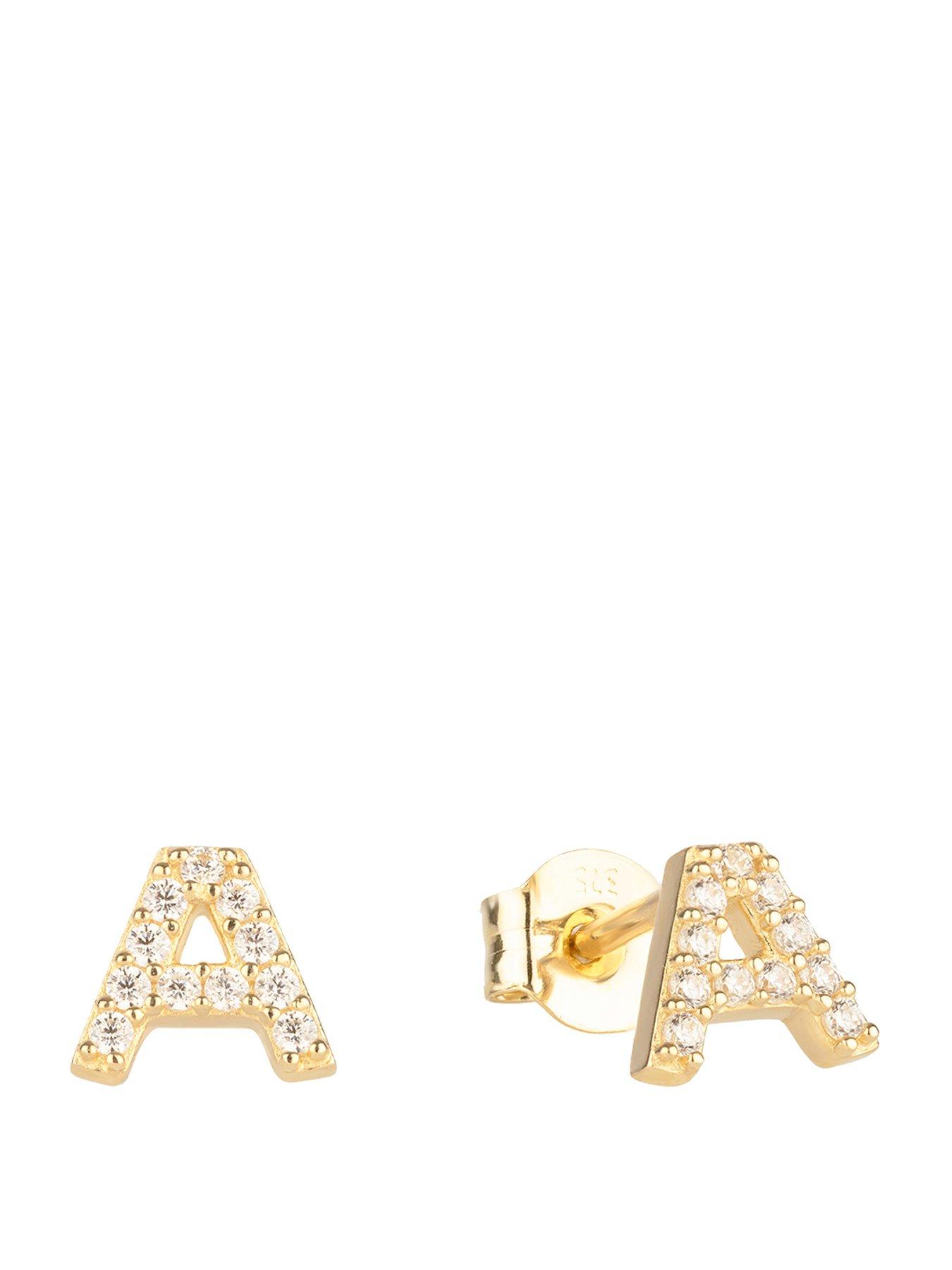 The Love Collection 9ct Gold Cubic Zirconia Initial Stud Earrings