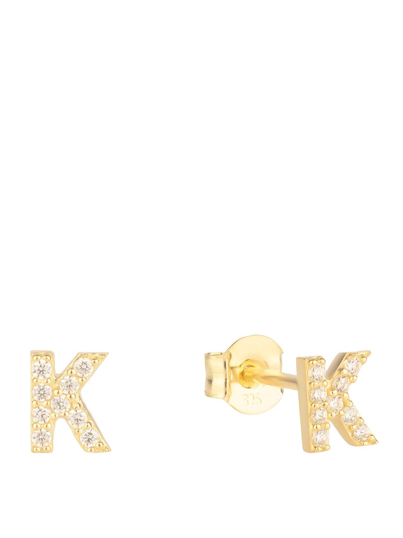 The Love Collection 9ct Gold Cubic Zirconia Initial Stud Earrings