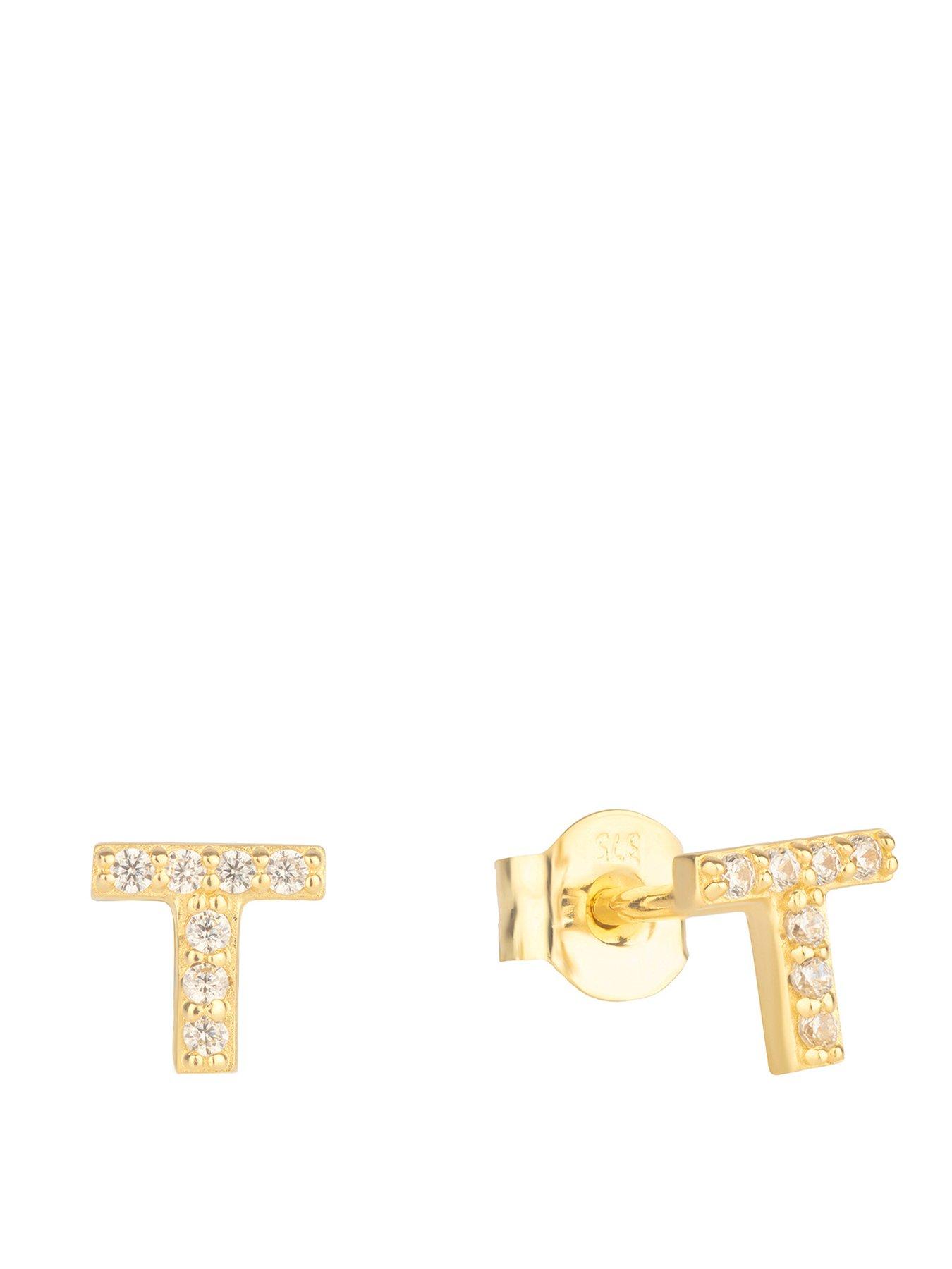 The Love Collection 9ct Gold Cubic Zirconia Initial Stud Earrings