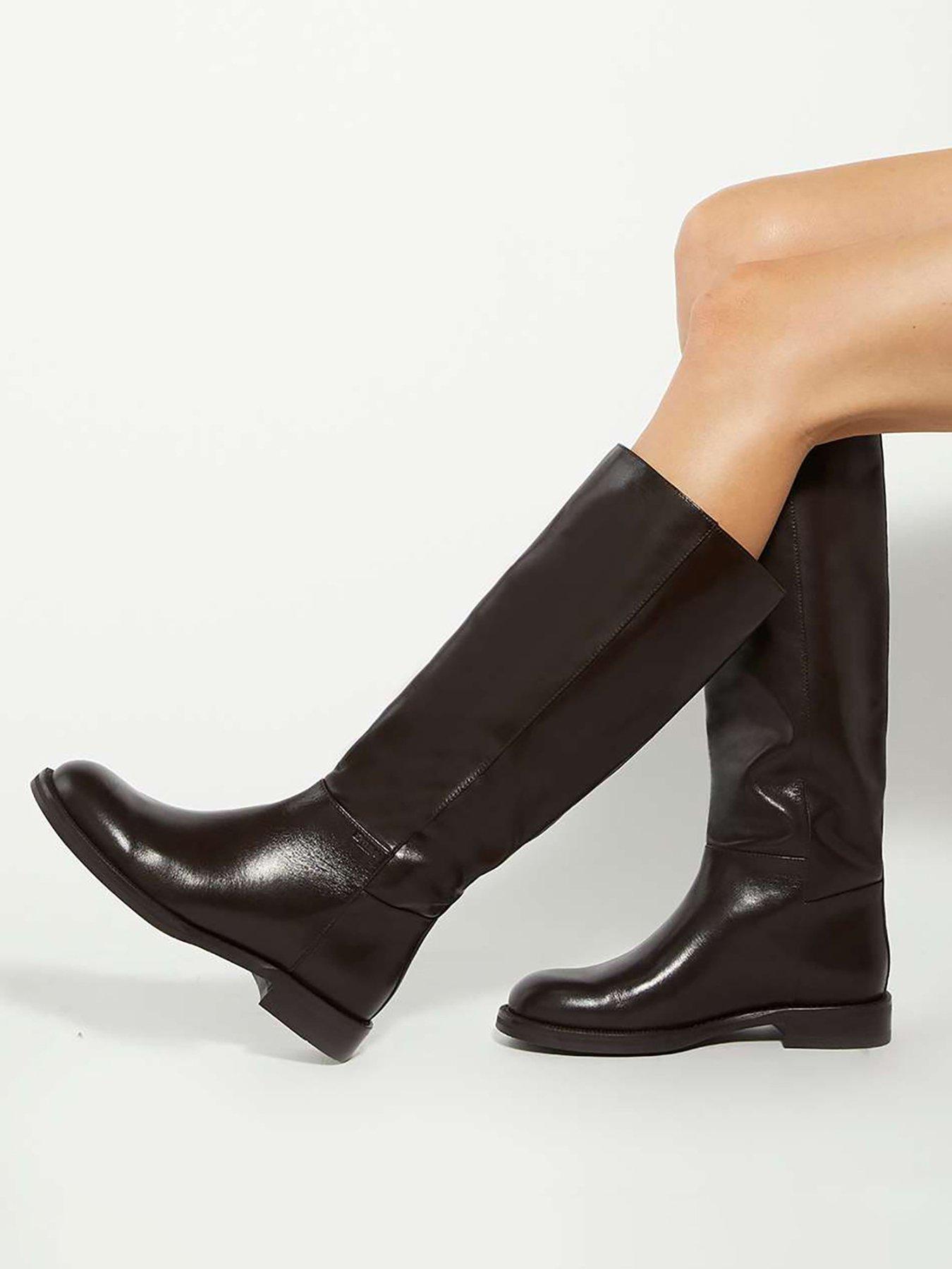 Image 1 of 6 of Dune London Tova Pull On Knee High Boots - Brown