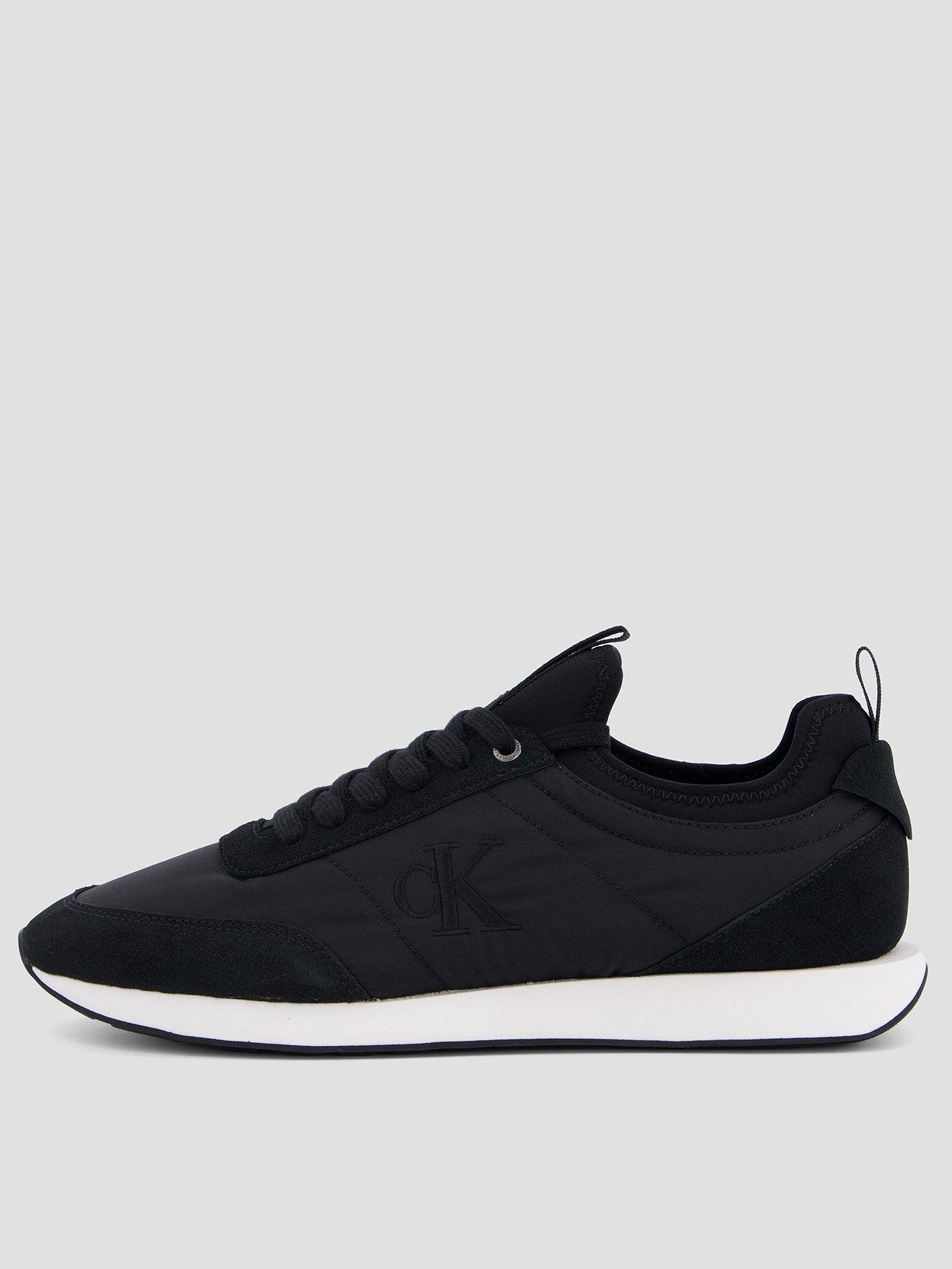Calvin Klein Retro Runner Sock Laceup Mix Trainer, Black, Size 44=9.5, Men