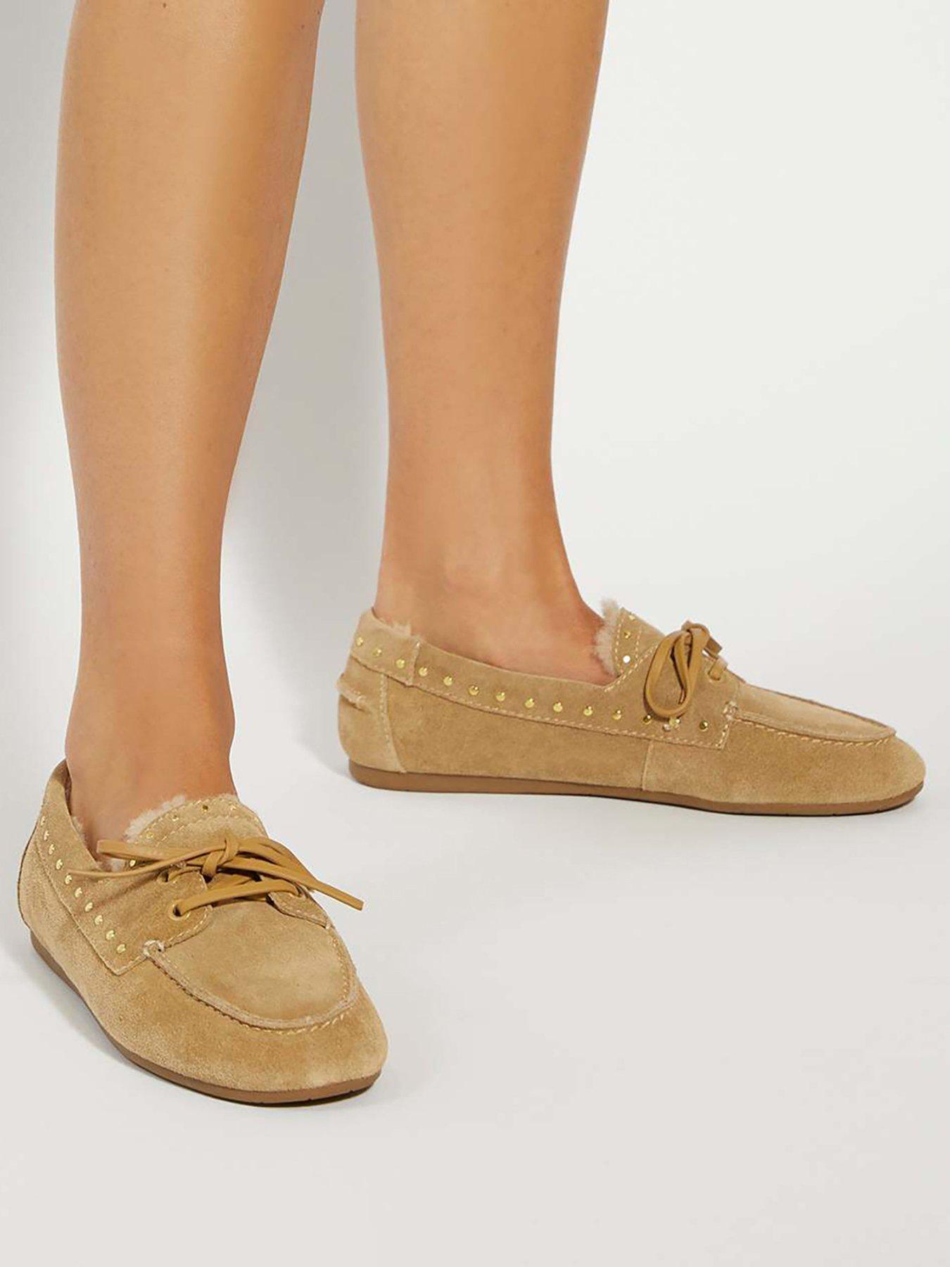 Image 1 of 6 of Dune London Gracefull Faux Fur Lined Loafer - Beige